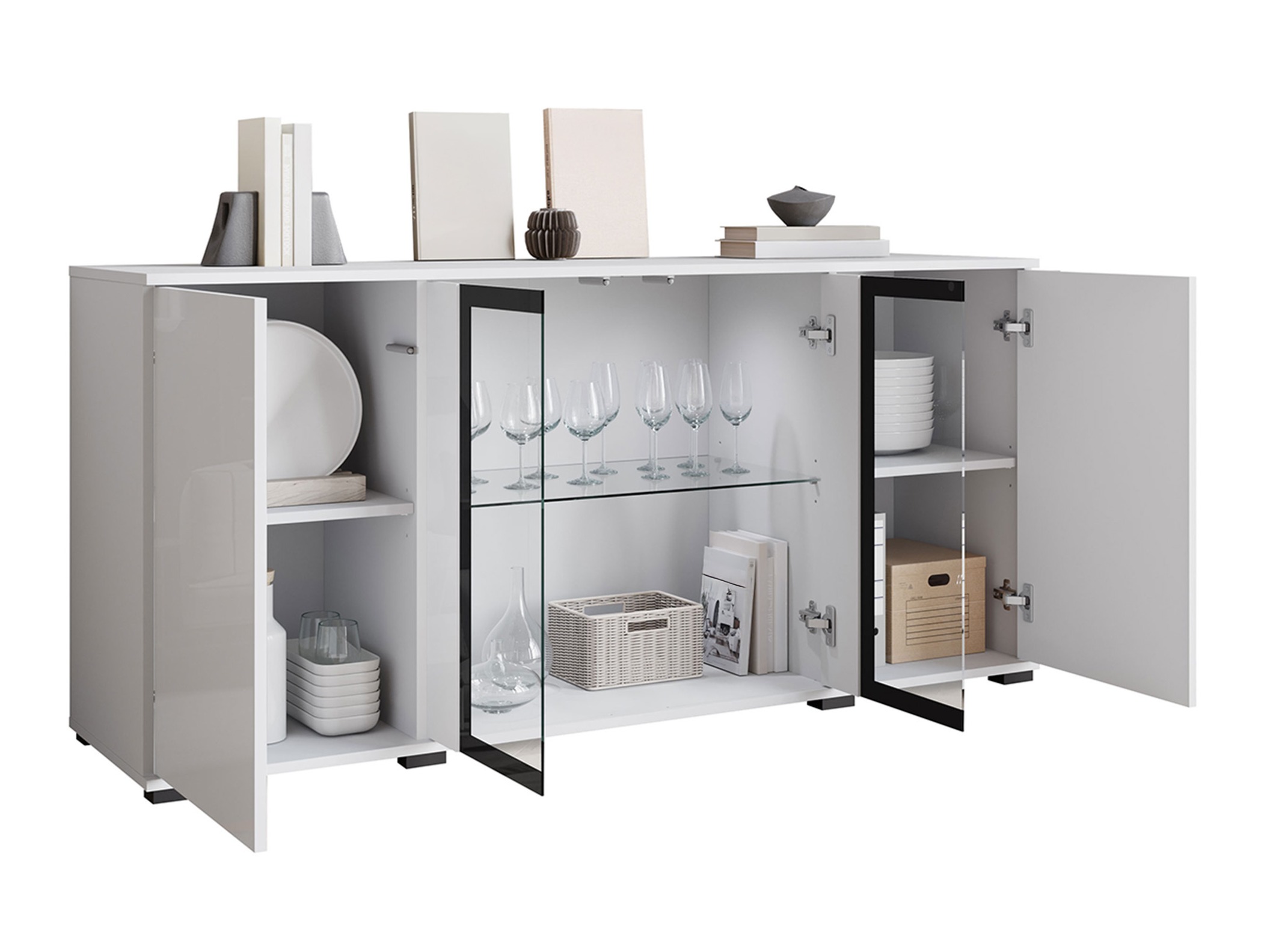Sideboard Torcame 102 (Weiß + Weiß glänzend)