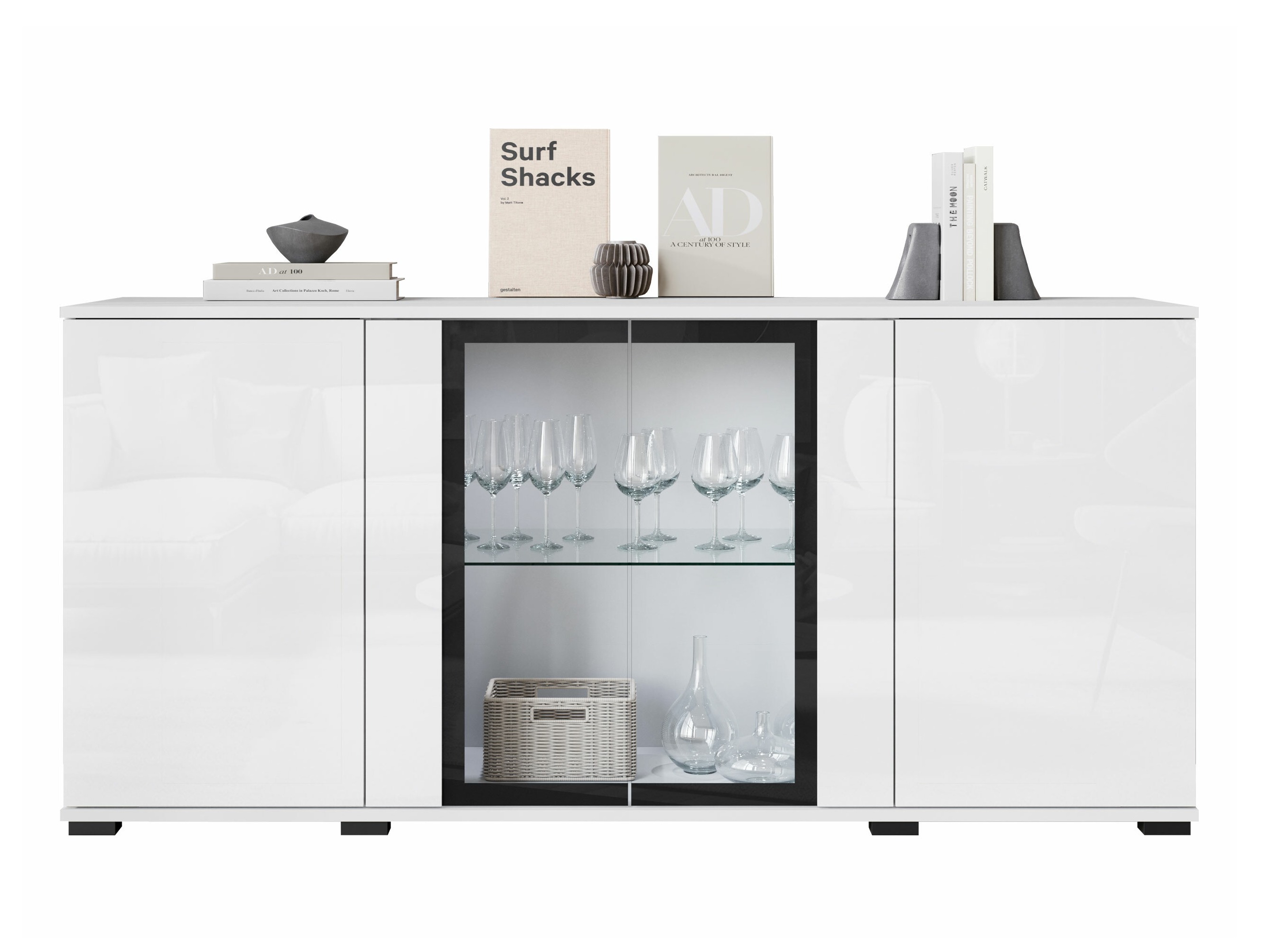 Sideboard Torcame 102 (Weiß + Weiß glänzend)