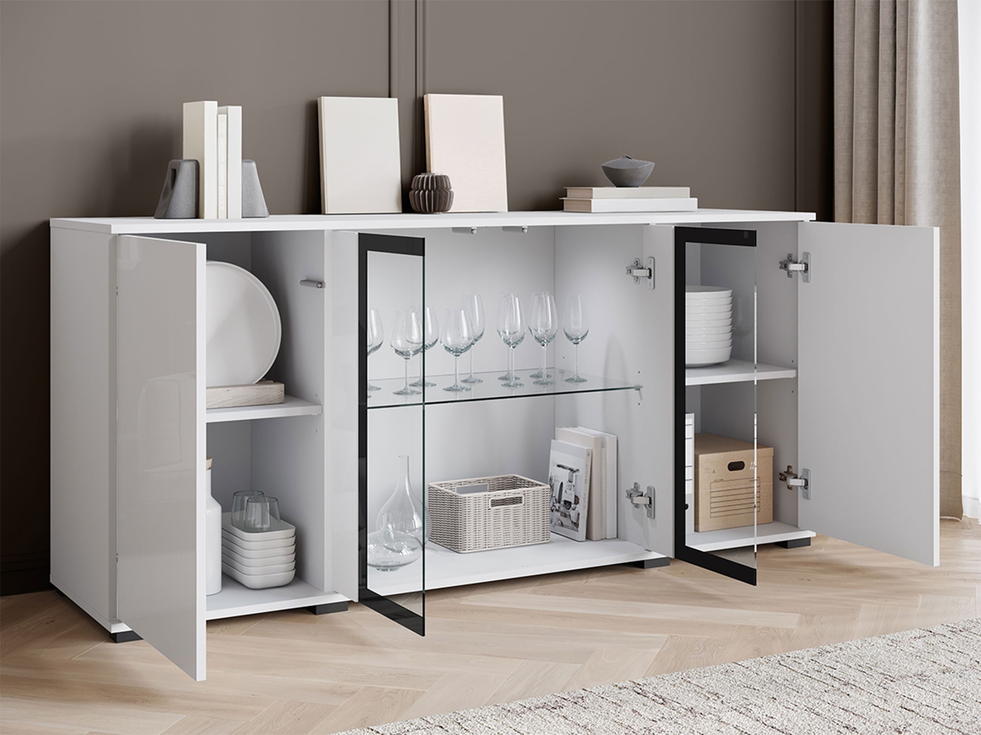 Sideboard Torcame 102 (Wotan Eiche + Weiß glänzend)