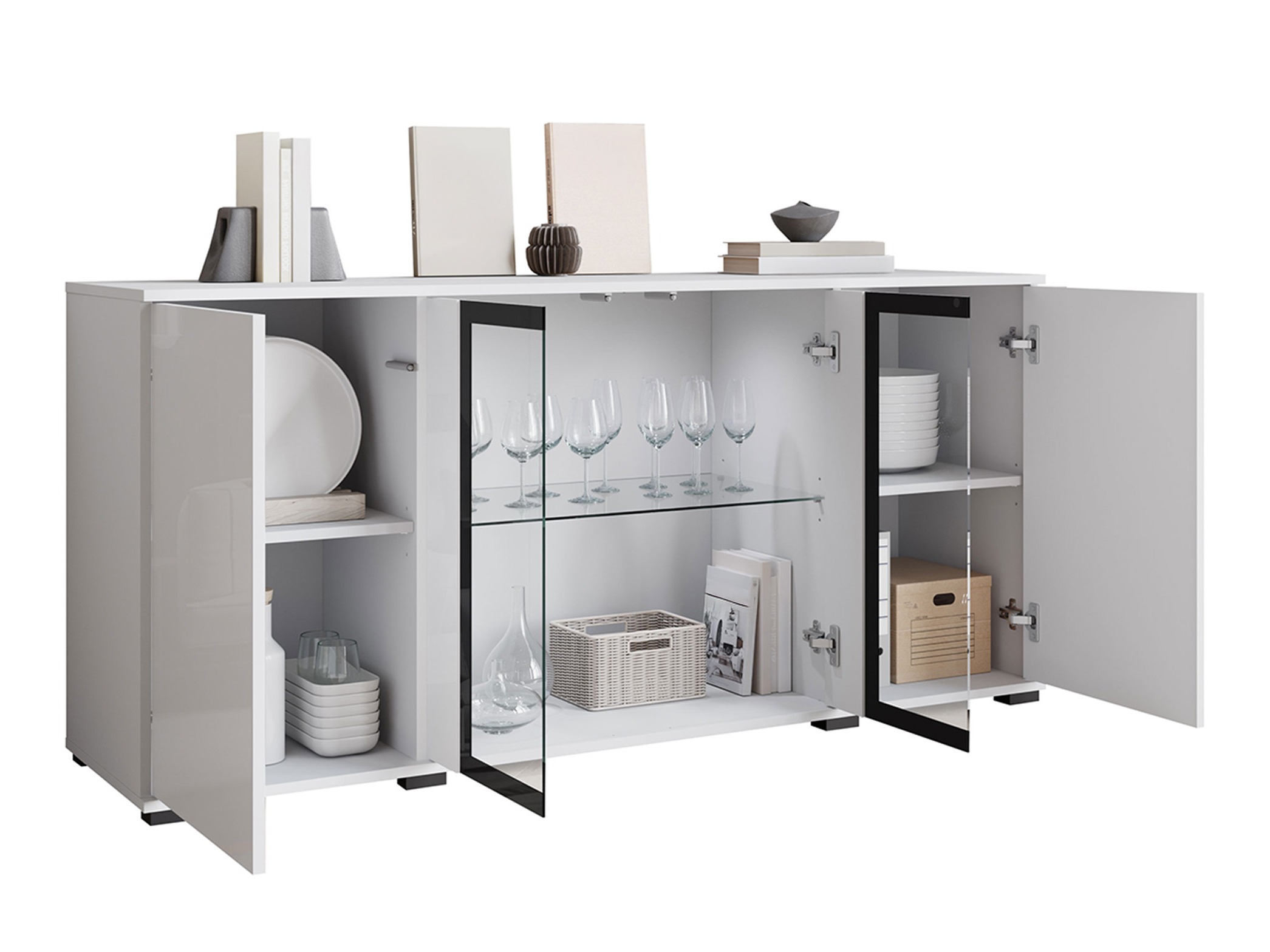 Sideboard Torcame 102 (Wotan Eiche + Weiß glänzend)