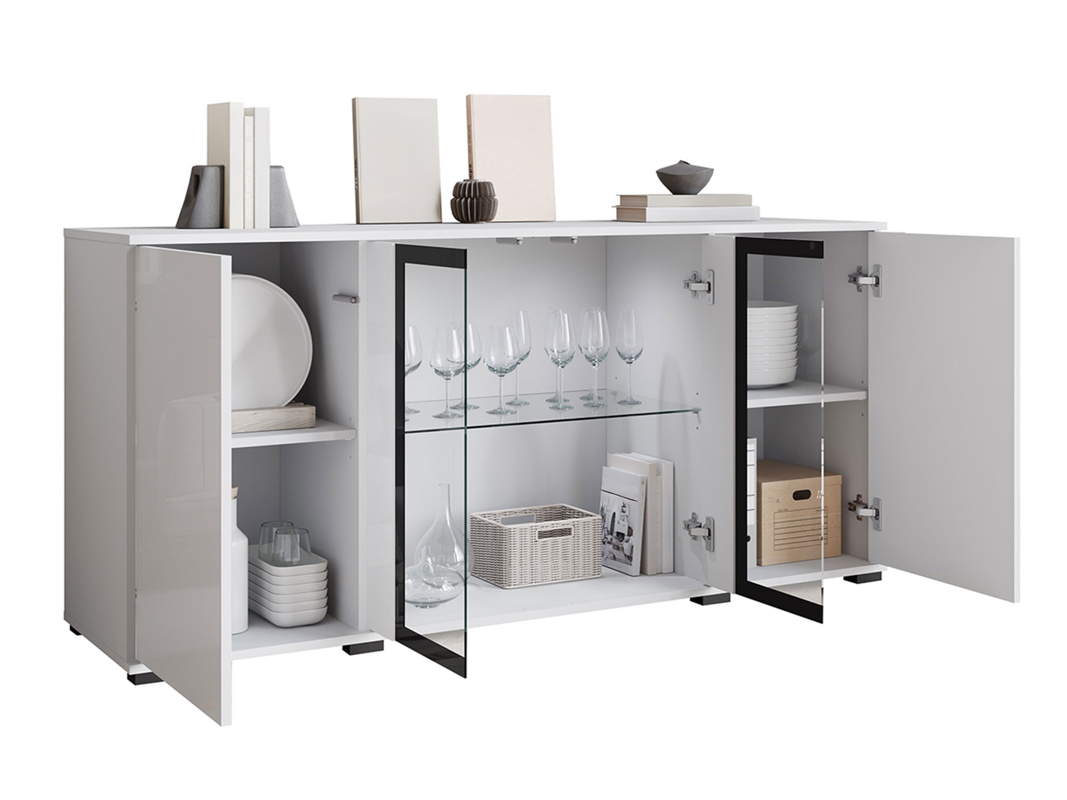 Sideboard Torcame 102 (Wotan Eiche + Weiß glänzend)