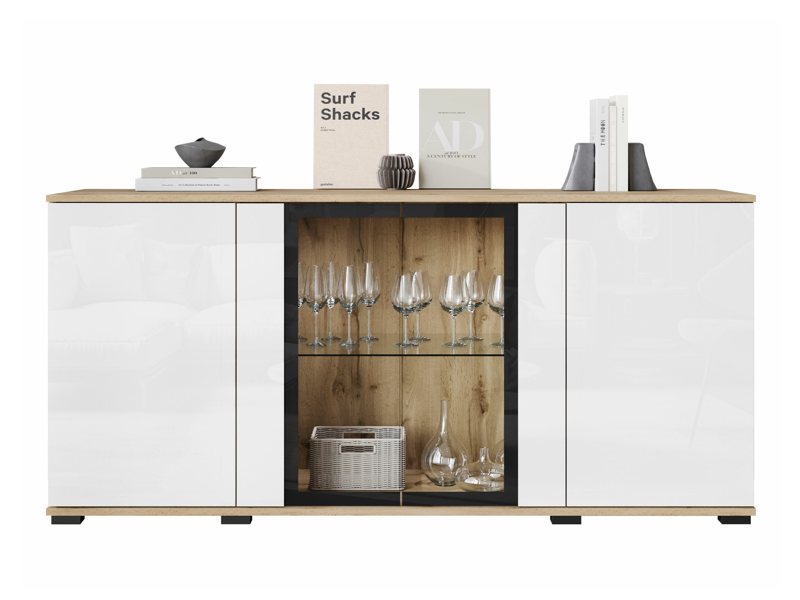Sideboard Torcame 102 (Wotan Eiche + Weiß glänzend)