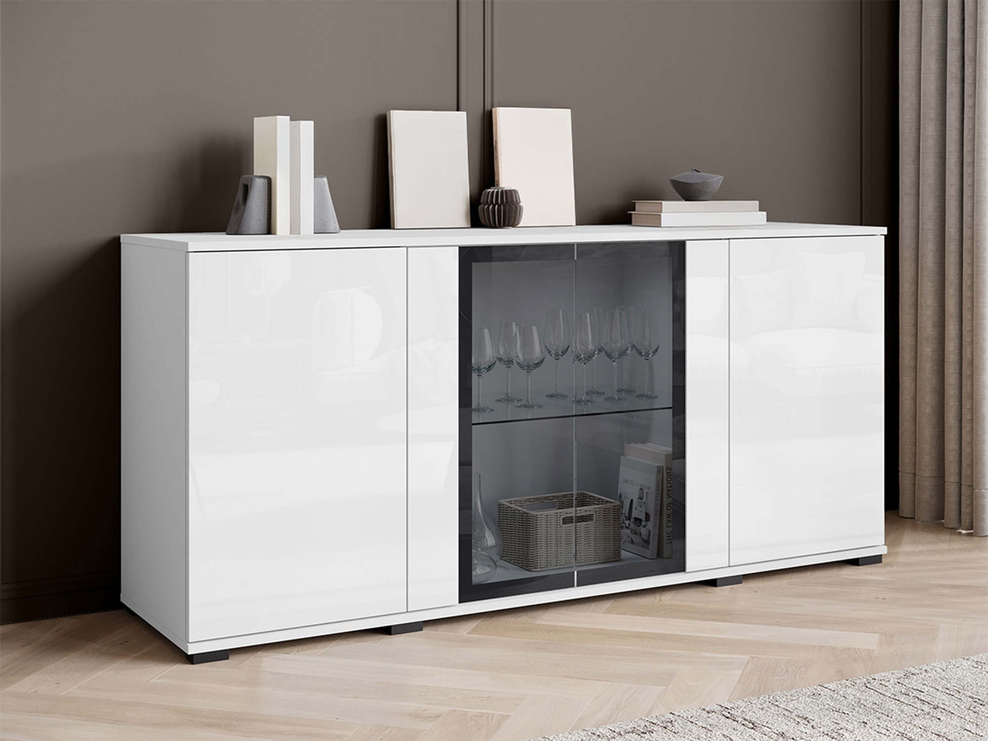 Sideboard Torcame 102 (Weiß + Weiß glänzend)
