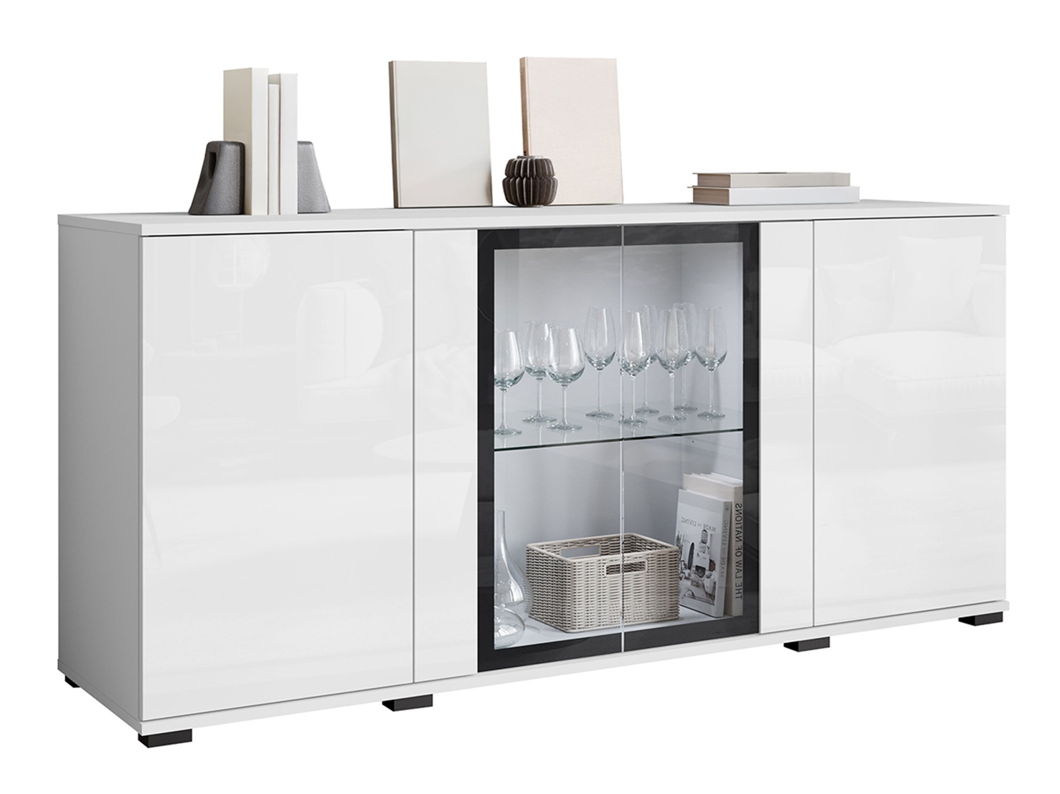 Sideboard Torcame 102 (Weiß + Weiß glänzend)