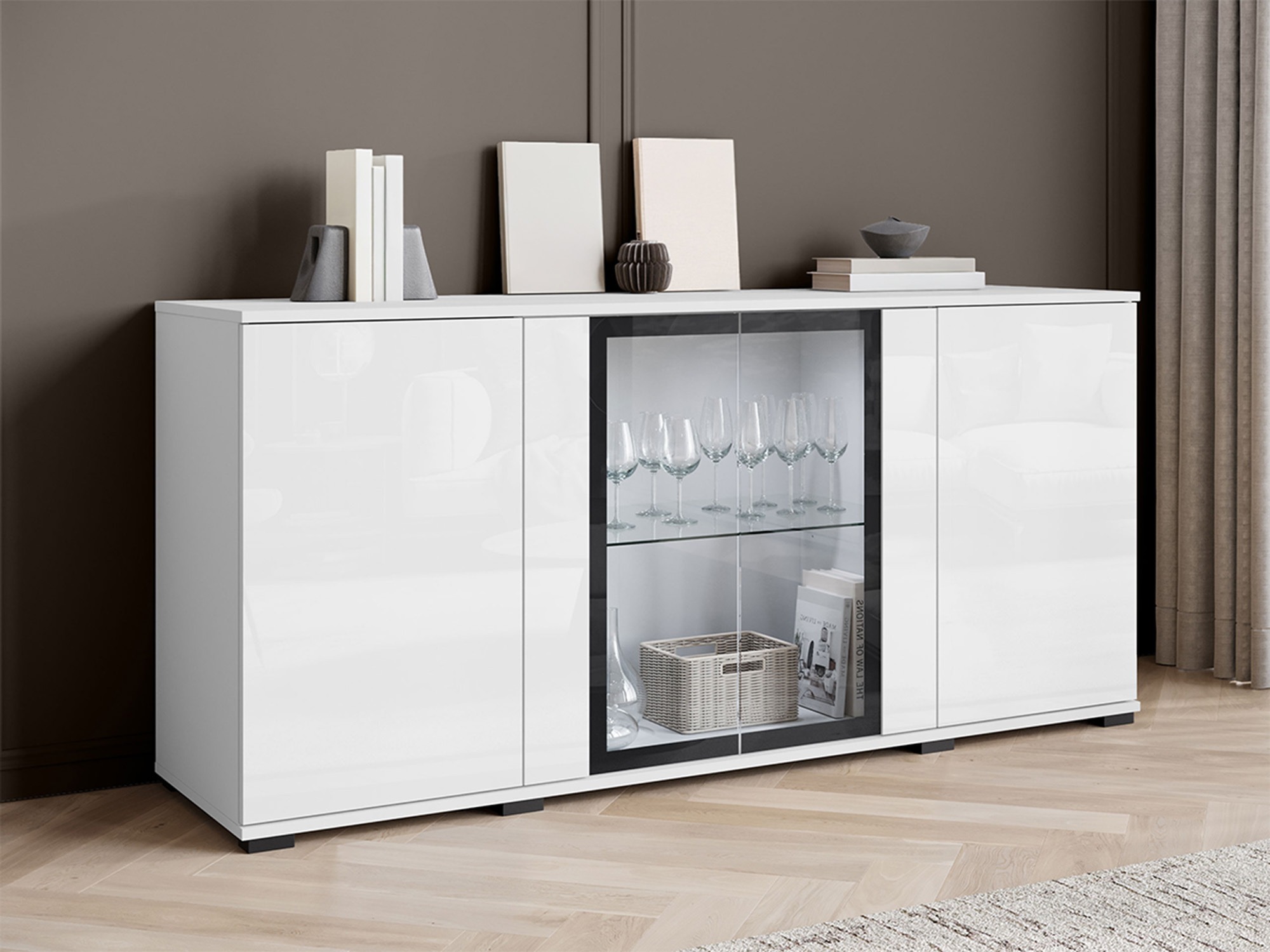 Sideboard Torcame 102 (Weiß + Weiß glänzend)