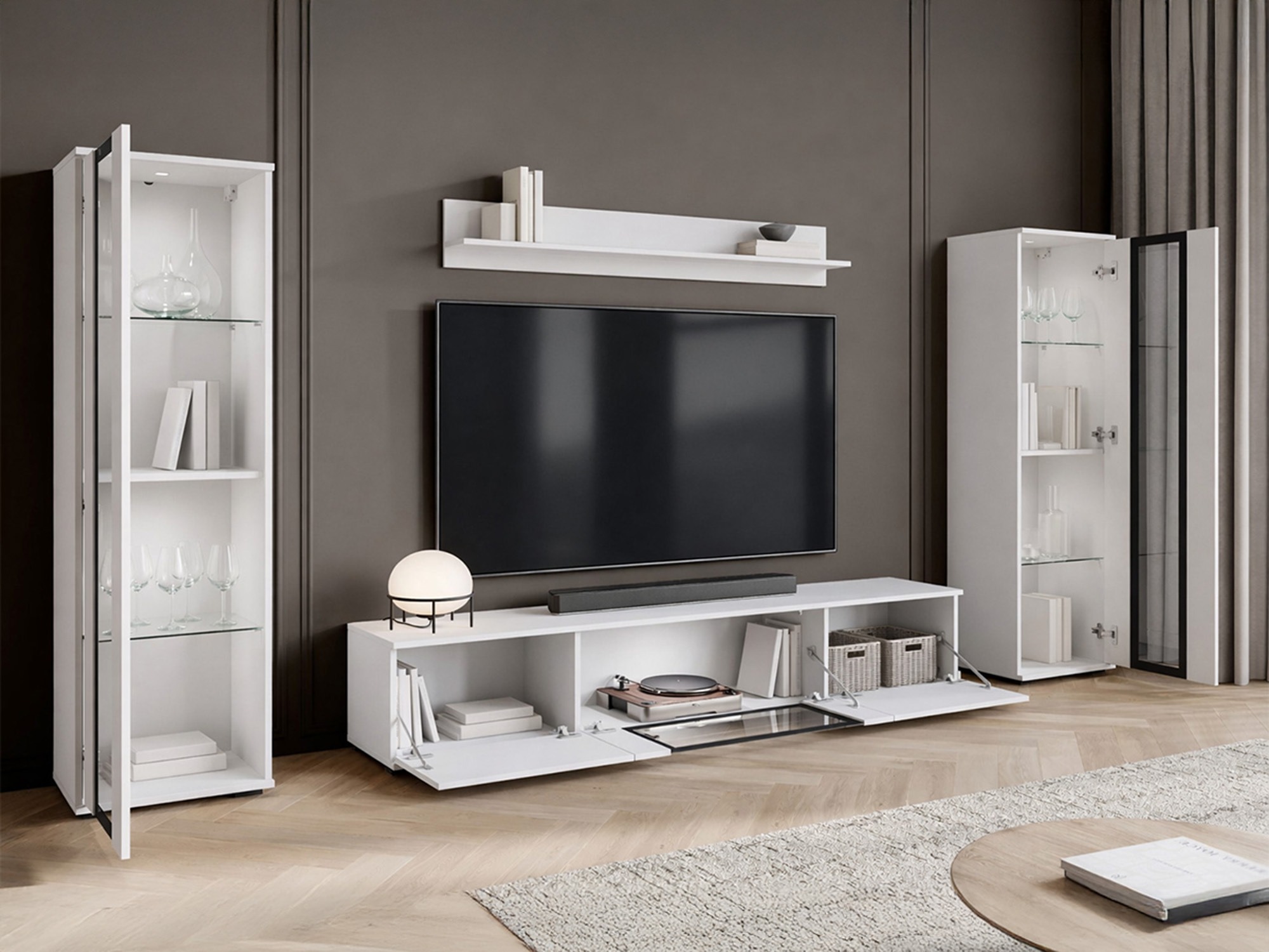 Wohnzimmer-Sets Torcame 103 (Weiß + Weiß glänzend)