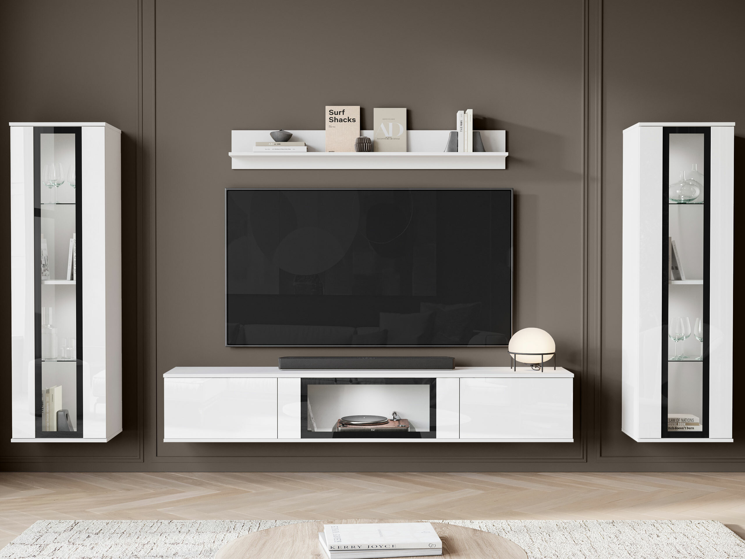 Wohnzimmer-Sets Torcame 103 (Weiß + Weiß glänzend)