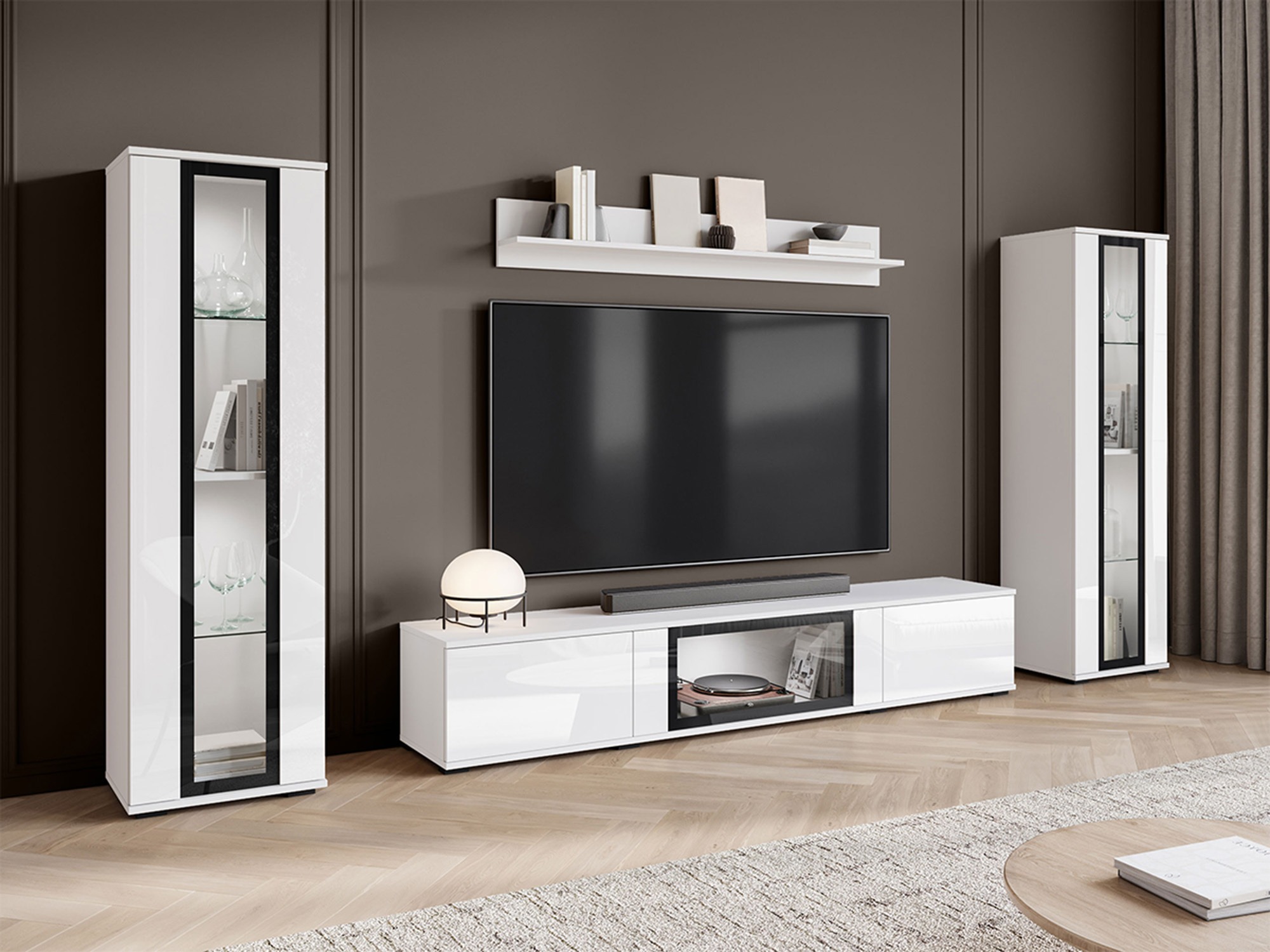 Wohnzimmer-Sets Torcame 103 (Weiß + Weiß glänzend)