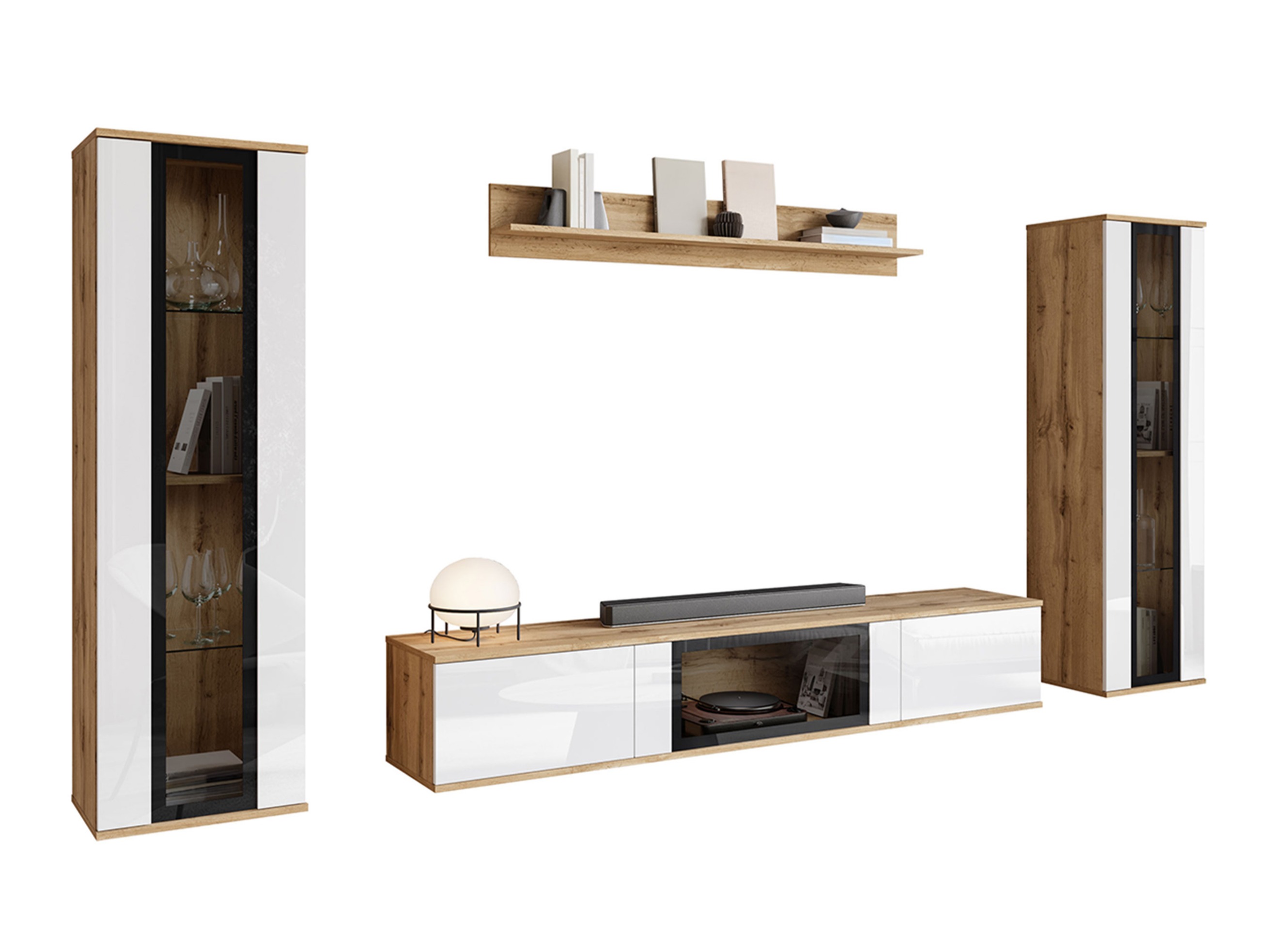 Wohnzimmer-Sets Torcame 103 (Wotan Eiche + Weiß glänzend)
