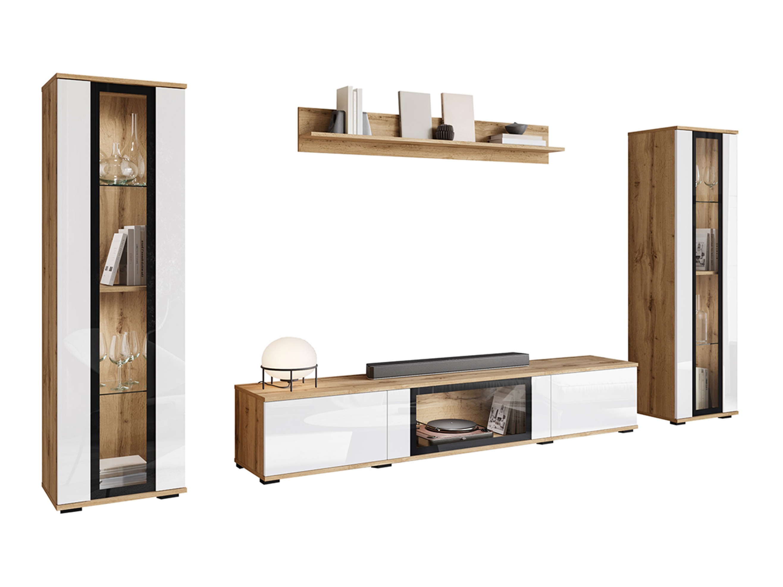 Wohnzimmer-Sets Torcame 103 (Wotan Eiche + Weiß glänzend)