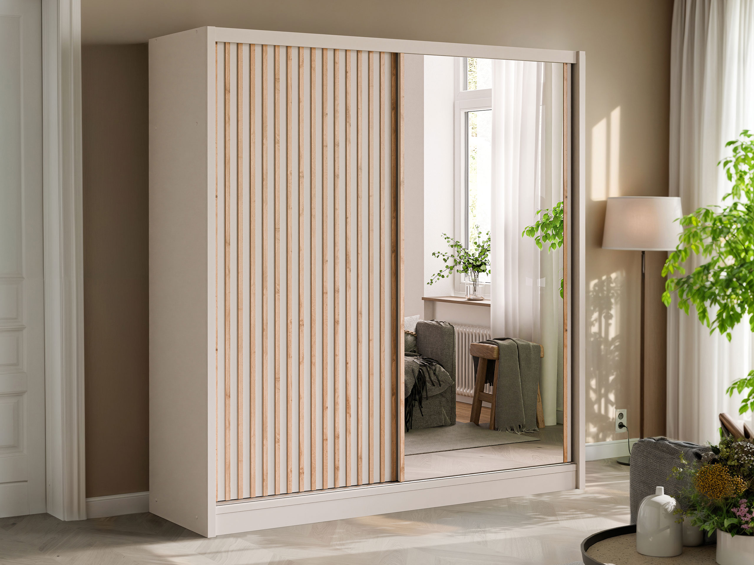 Kleiderschrank Gemes (Kaschmir + Wotan Eiche)