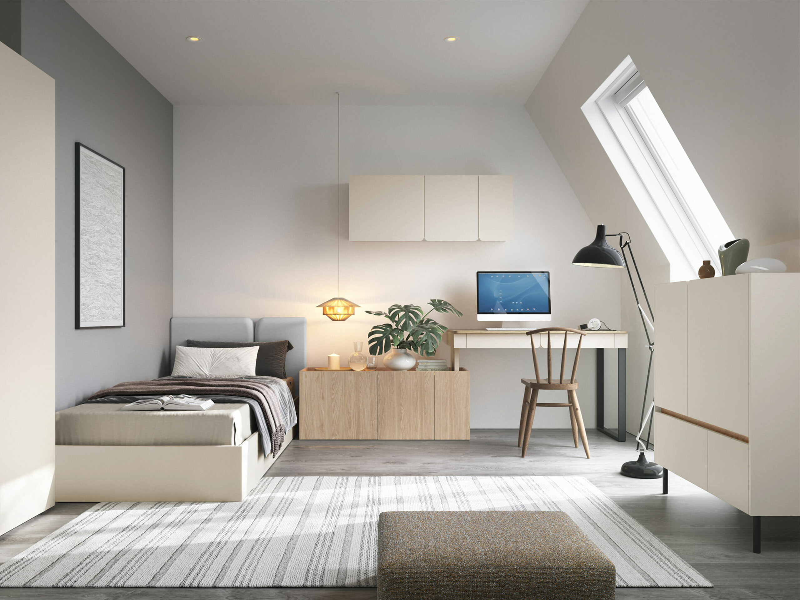 Eckschreibtisch Fiosono 110 (Beige + Eichenholzoptik hell)