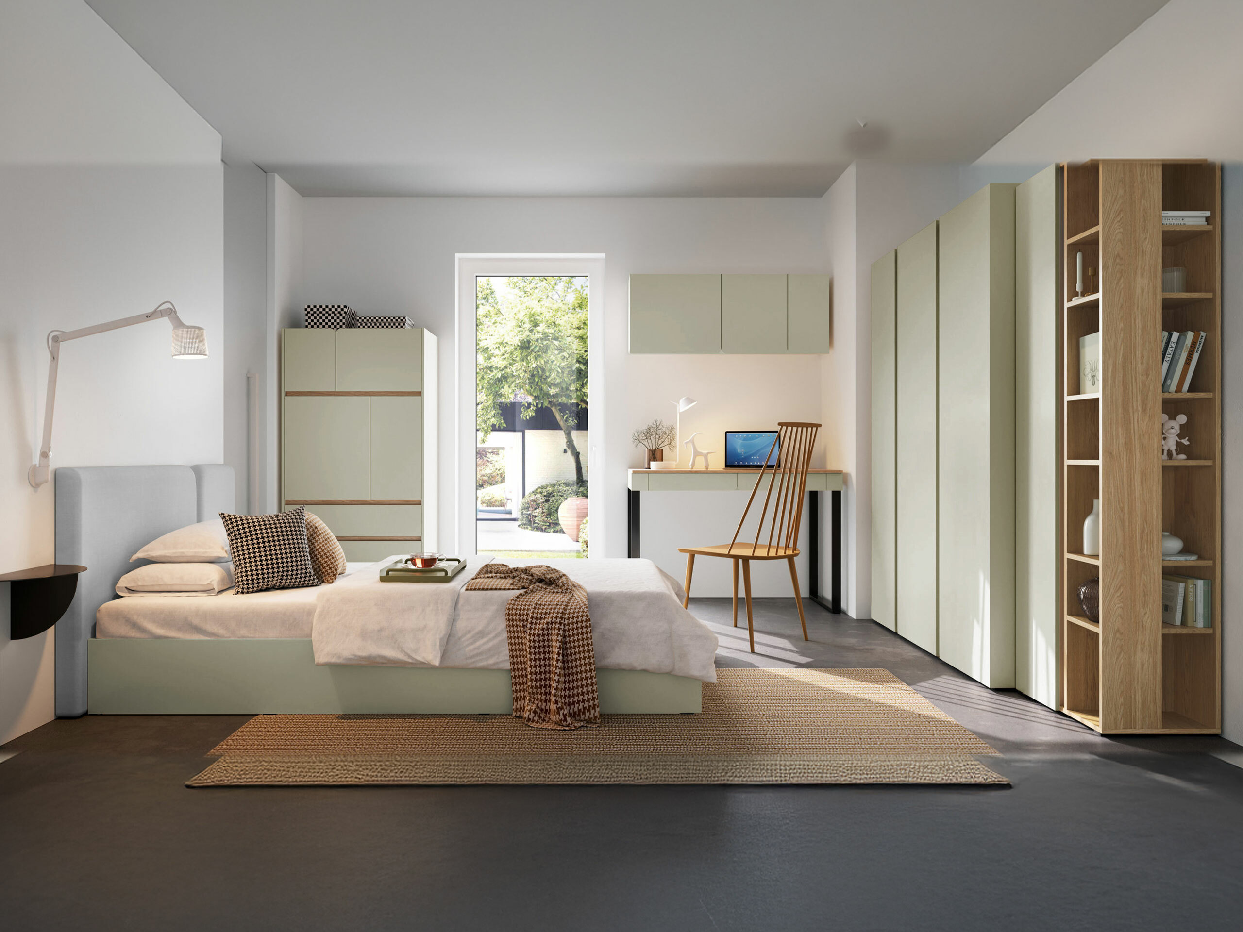 Hängeschrank Fiosono 111 (Staubiges Grün + Eichenholzoptik)