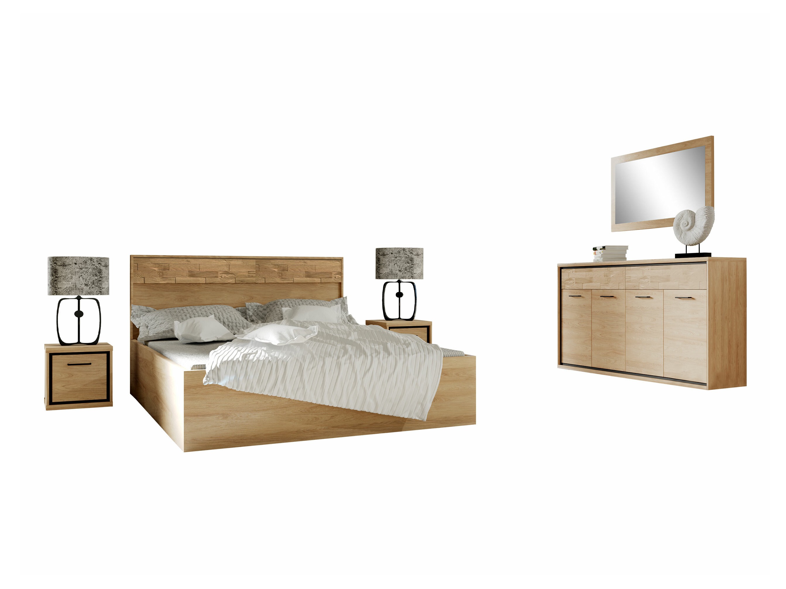 Schlafzimmer-Set Etrmoni 122 (Helles Holz + Eichenholzoptik)