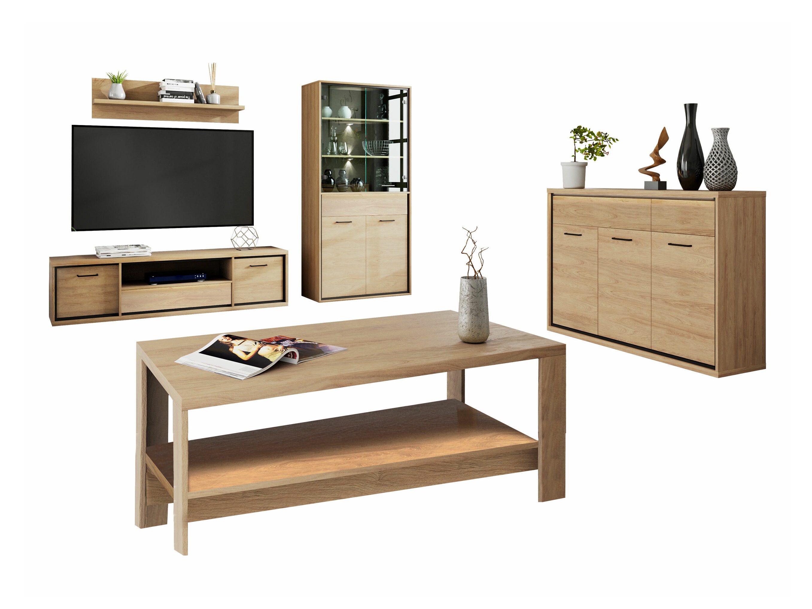 Wohnzimmer-Sets Etrmoni 118 (Helles Holz)