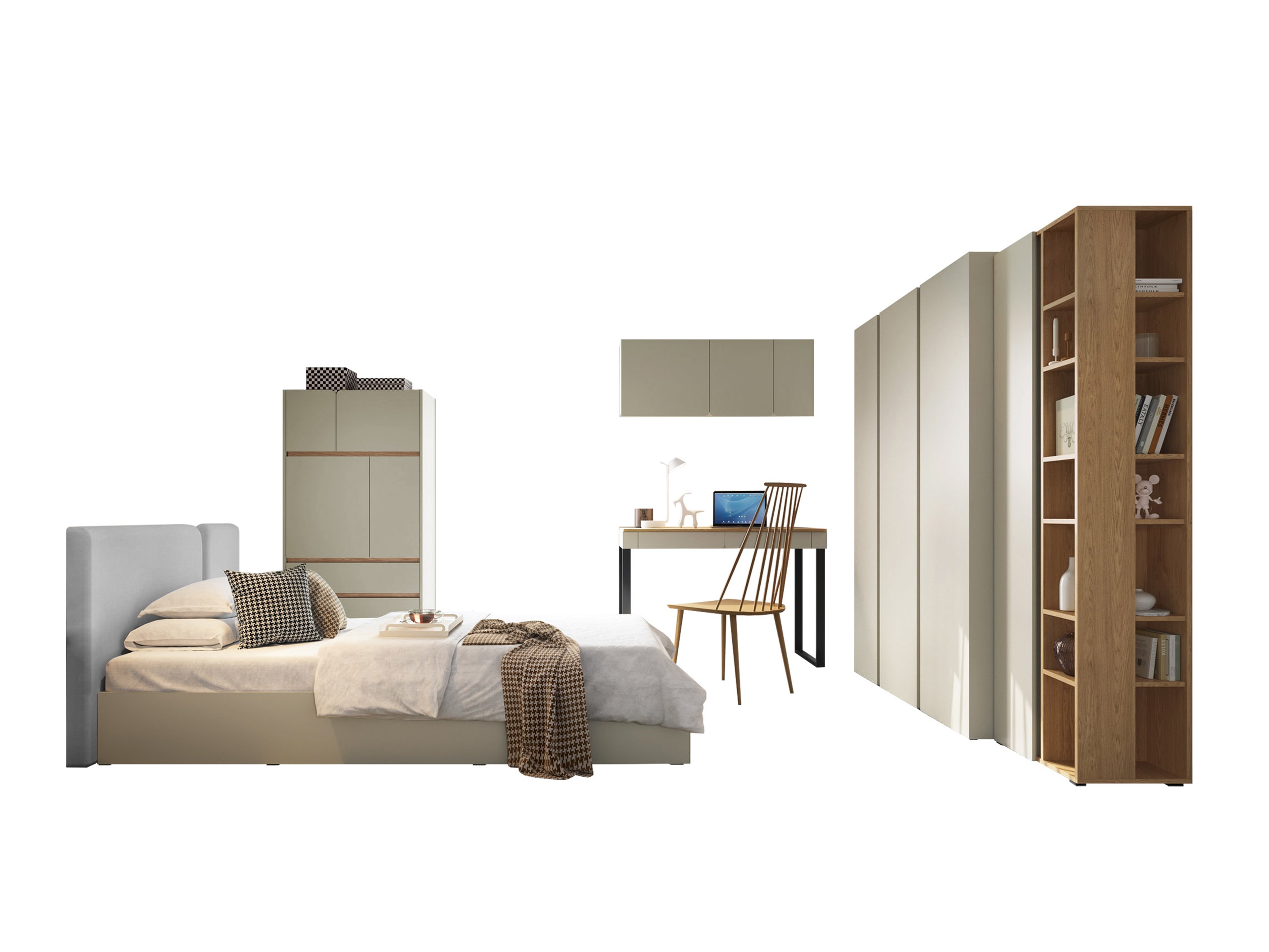 Schlafzimmer-Set Fiosono 113 (Staubiges Grün + Eichenholzoptik)