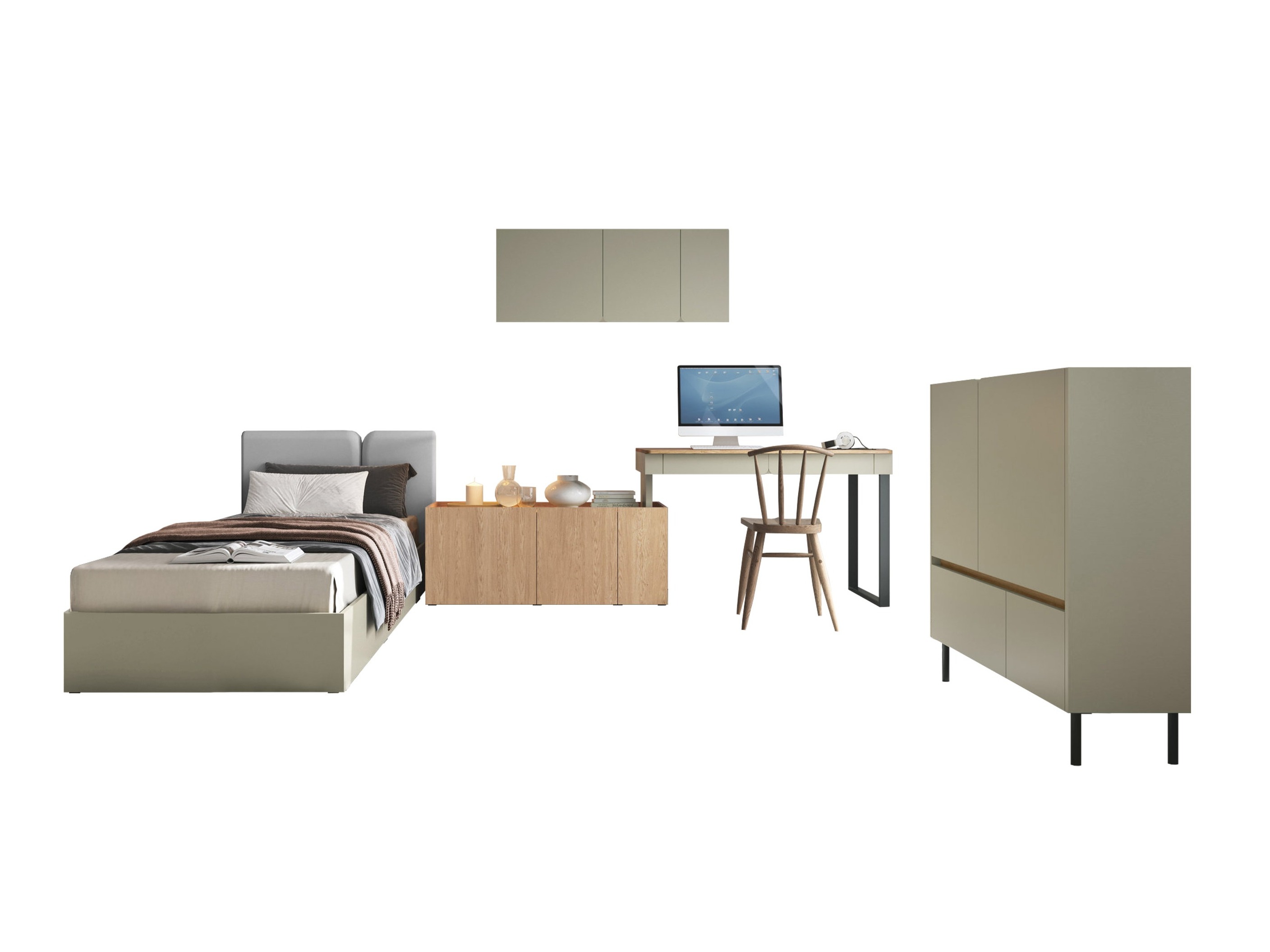 Möbel-Set Fiosono 115 (Staubiges Grün + Eichenholzoptik)