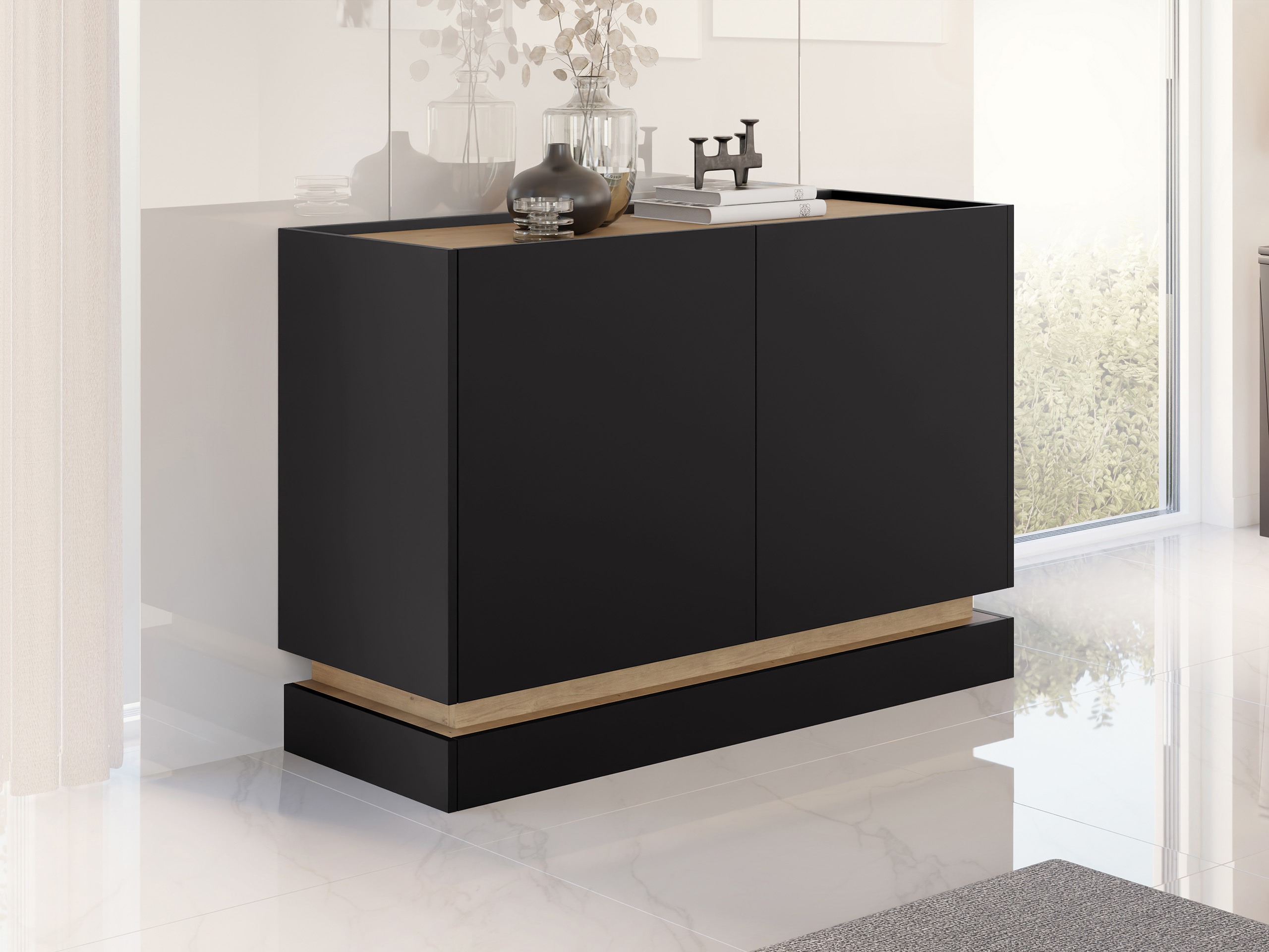 Sideboard Comfivo Dalvenu 100 (Schwarz + Eichenholzoptik)