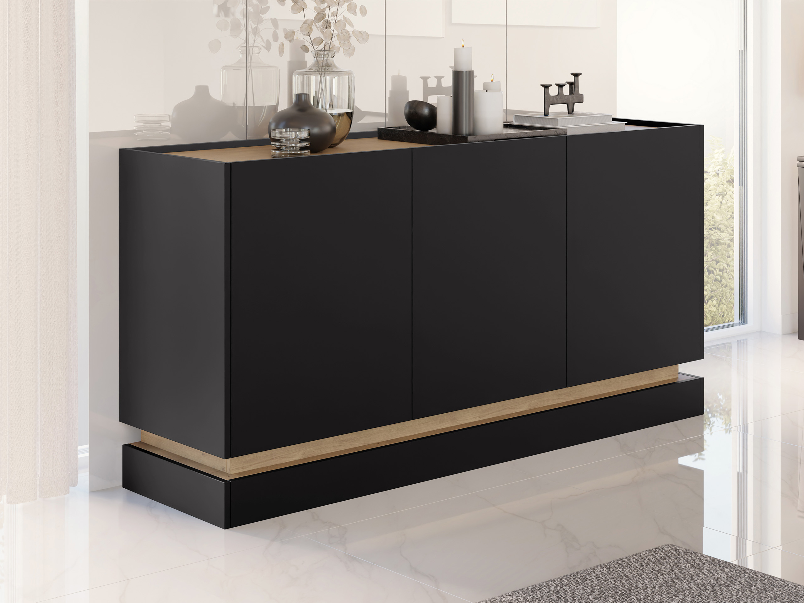 Sideboard Comfivo Dalvenu 101 (Schwarz + Eichenholzoptik)