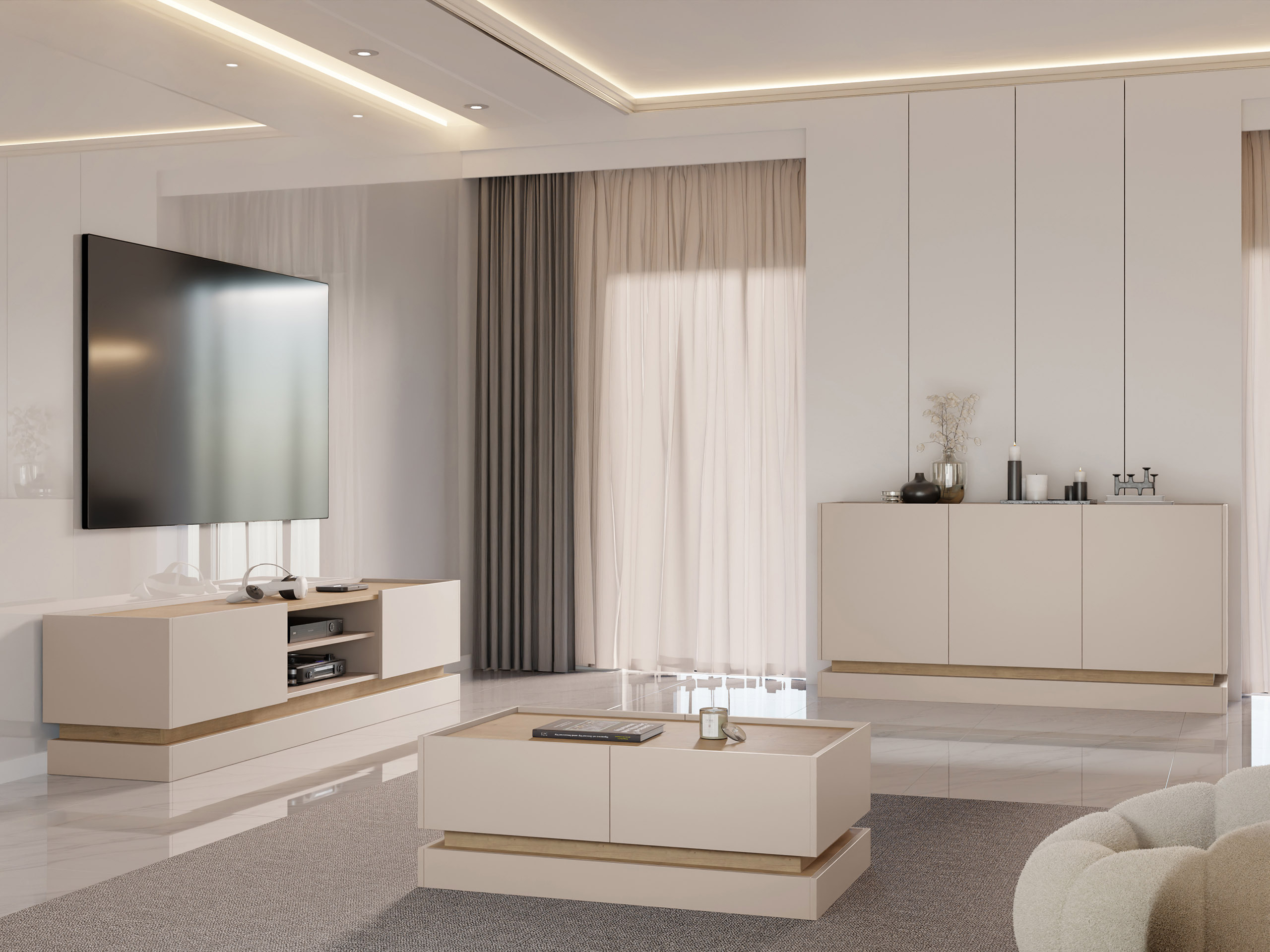 Wohnzimmer-Sets Comfivo Tilia (Kaschmir + Eichenholzoptik)