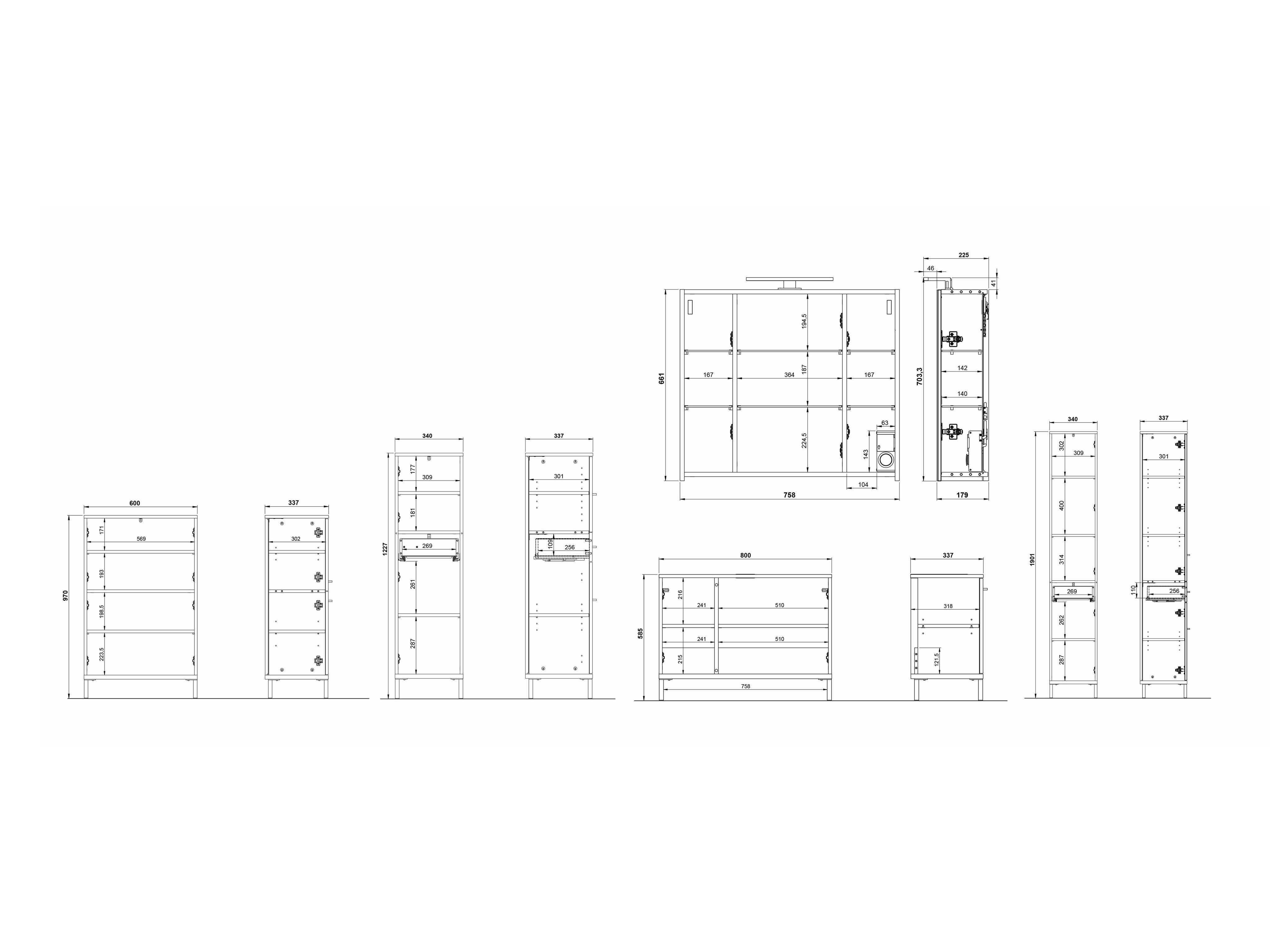Badezimmer-Set Ruvlevu 104 (Hellgrau + Nussholzoptik)