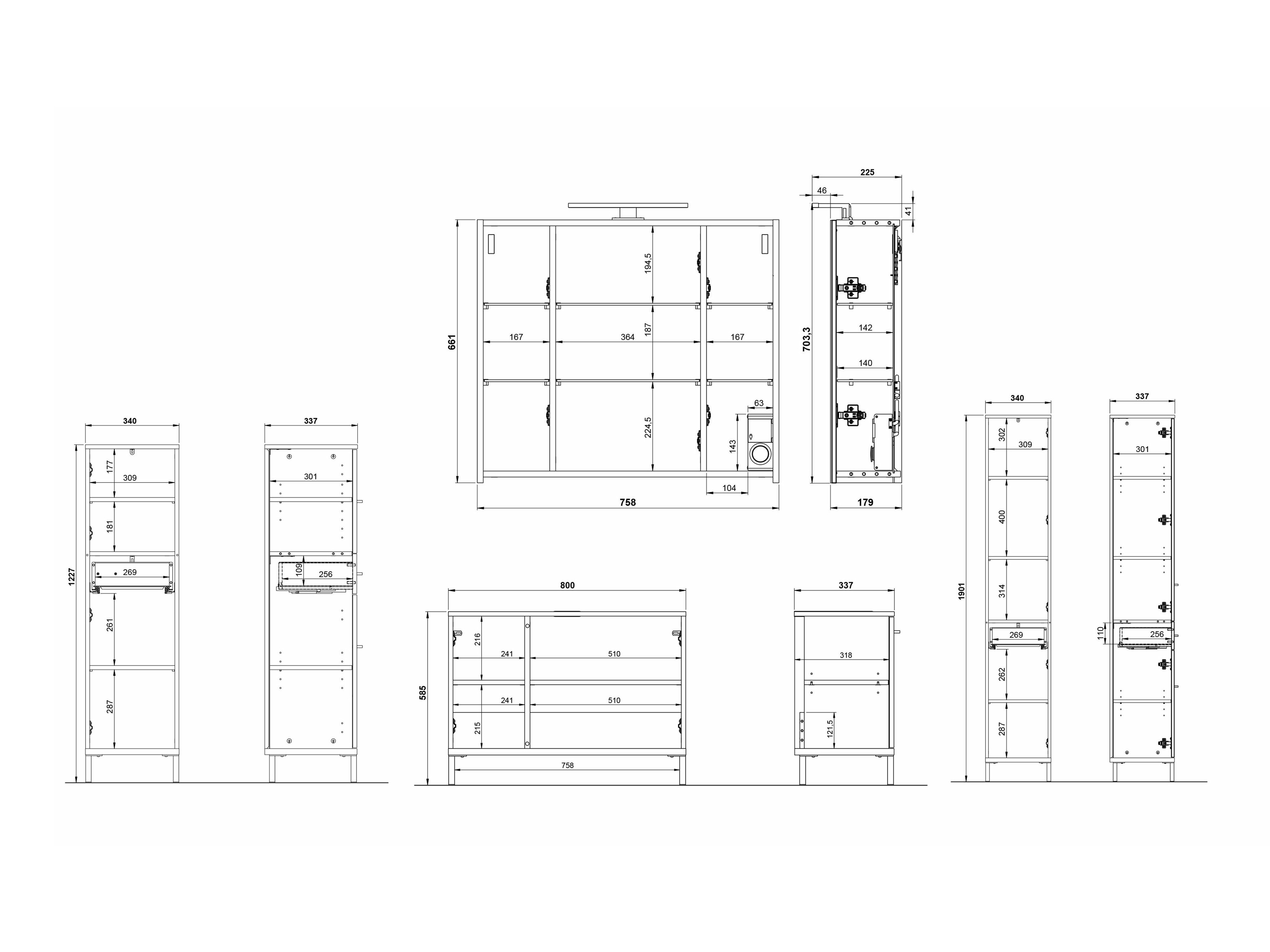 Badezimmer-Set Ruvlevu 105 (Hellgrau + Nussholzoptik)