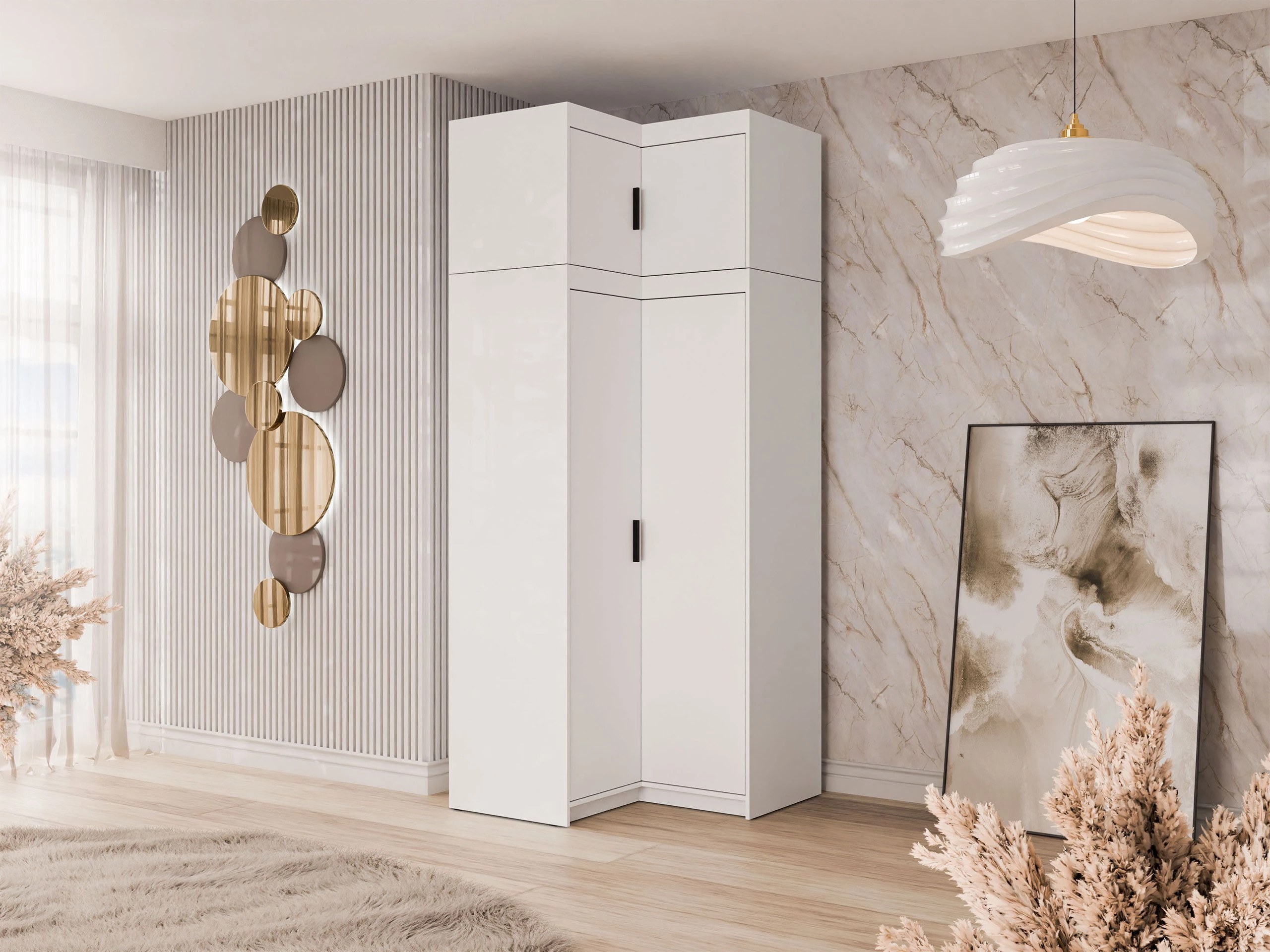 Eckkleiderschrank Novduni 121 (Weiß)