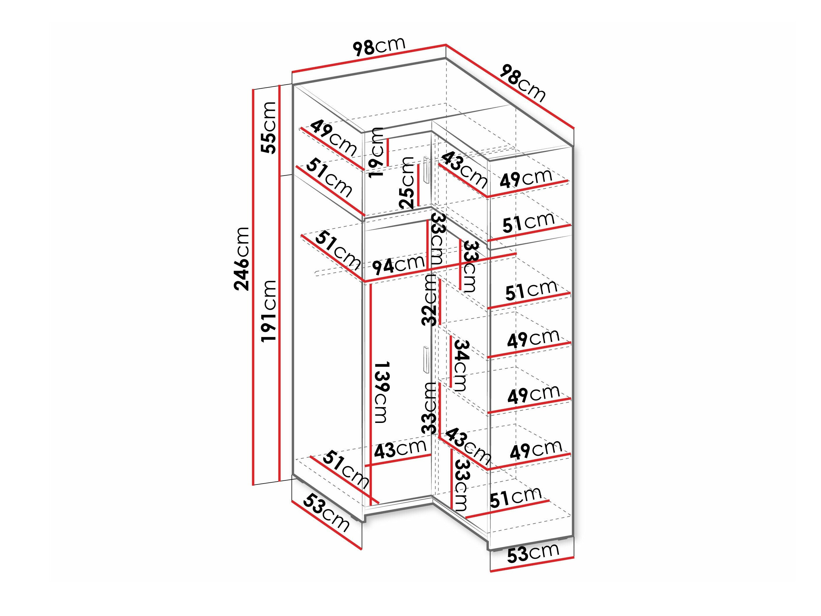 Eckkleiderschrank Novduni 121 (Weiß)