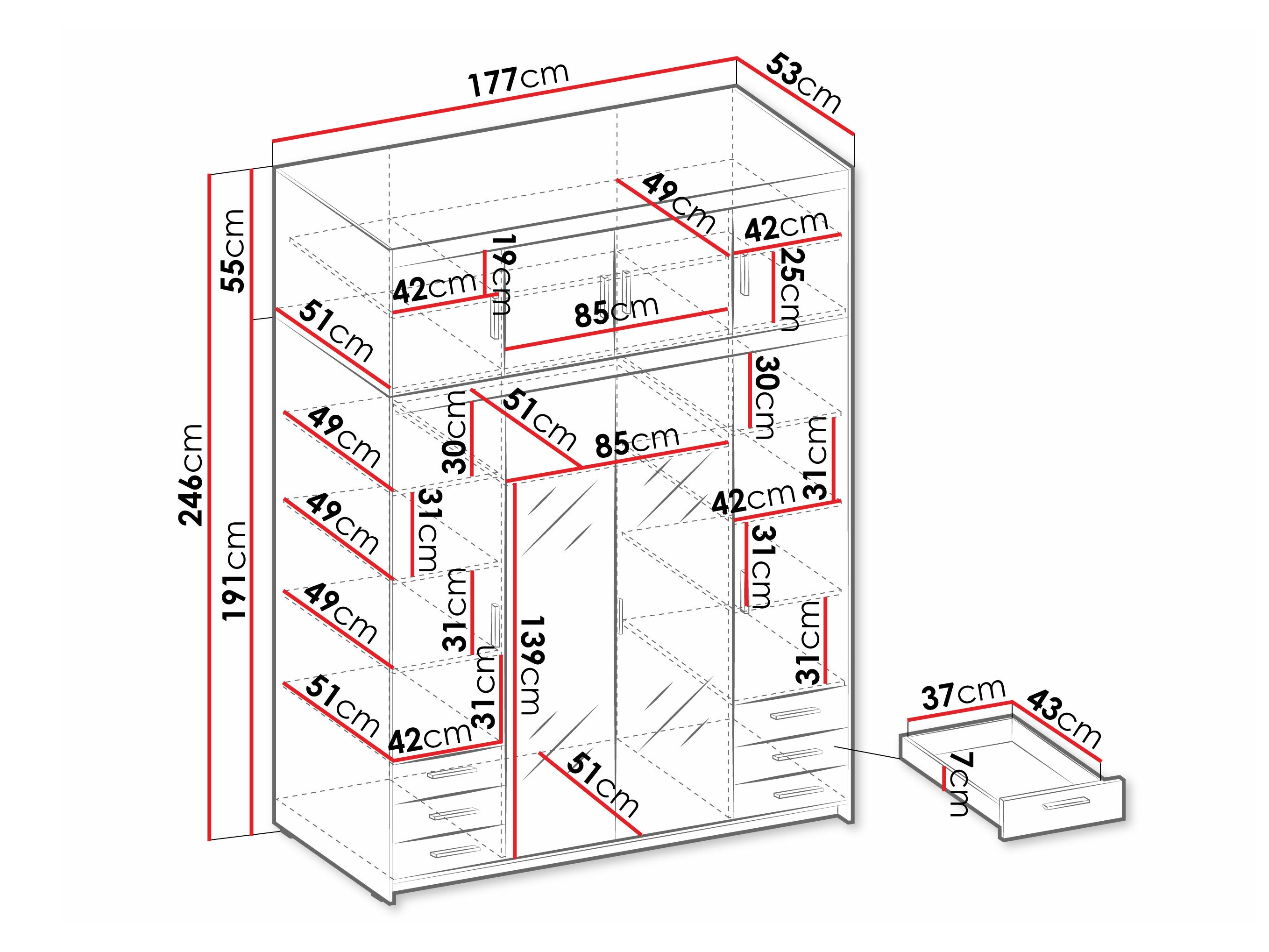 Kleiderschrank Novduni 120 (Weiß)