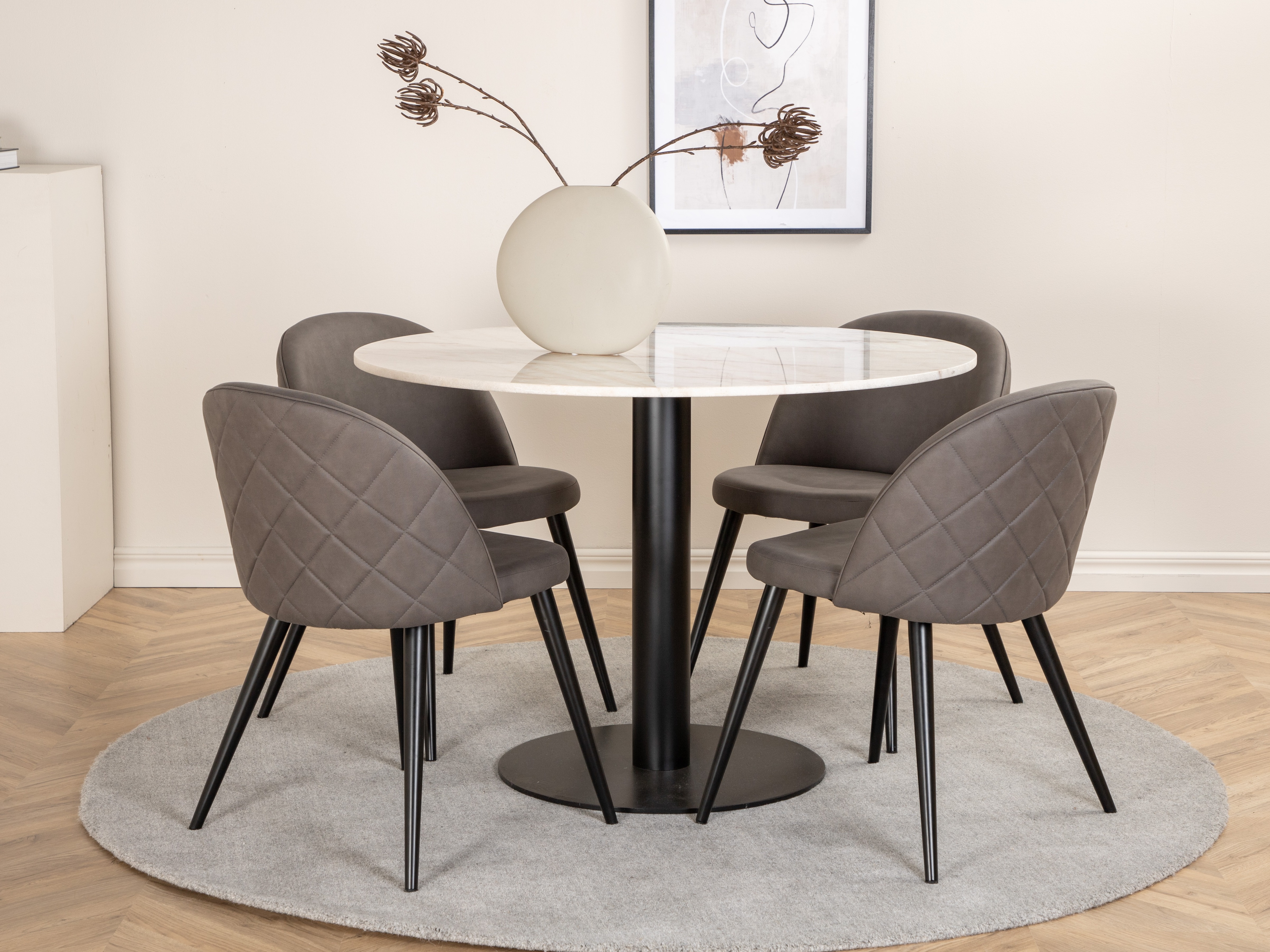 Tisch Dallas 175 (Weißer Marmor + Schwarz)