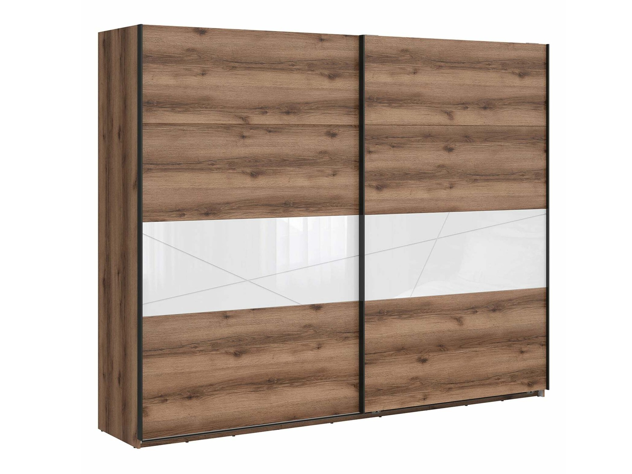 Kleiderschrank Fivale 124 (Dunkle Delano-Eiche + Weiß glänzend)