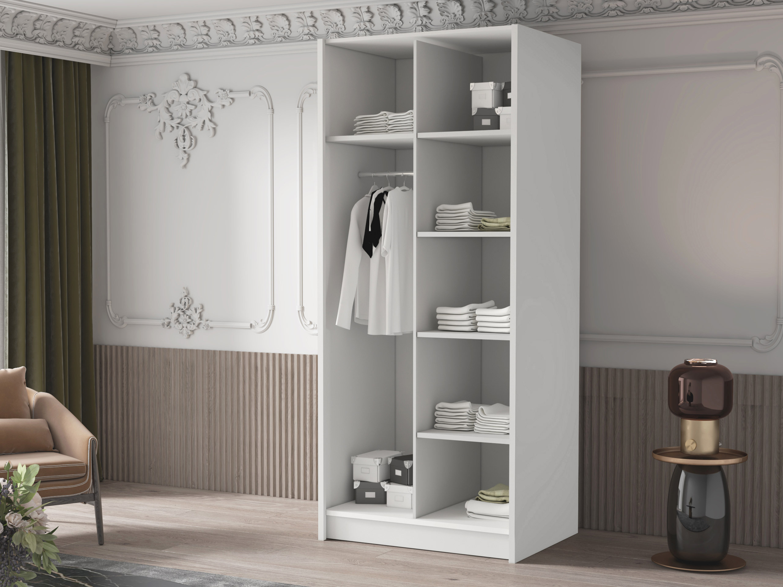 Kleiderschrank Closico Staton II (Helles Holz + Gold)