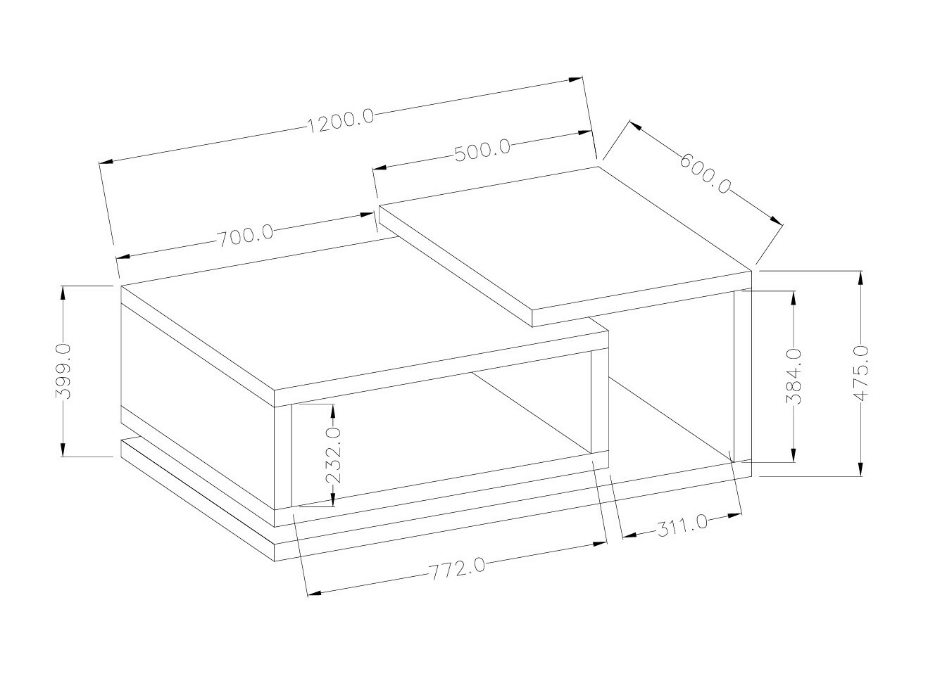 Couchtisch Lutiva 104 (Anthrazit + Ribbec eichenholzoptik)