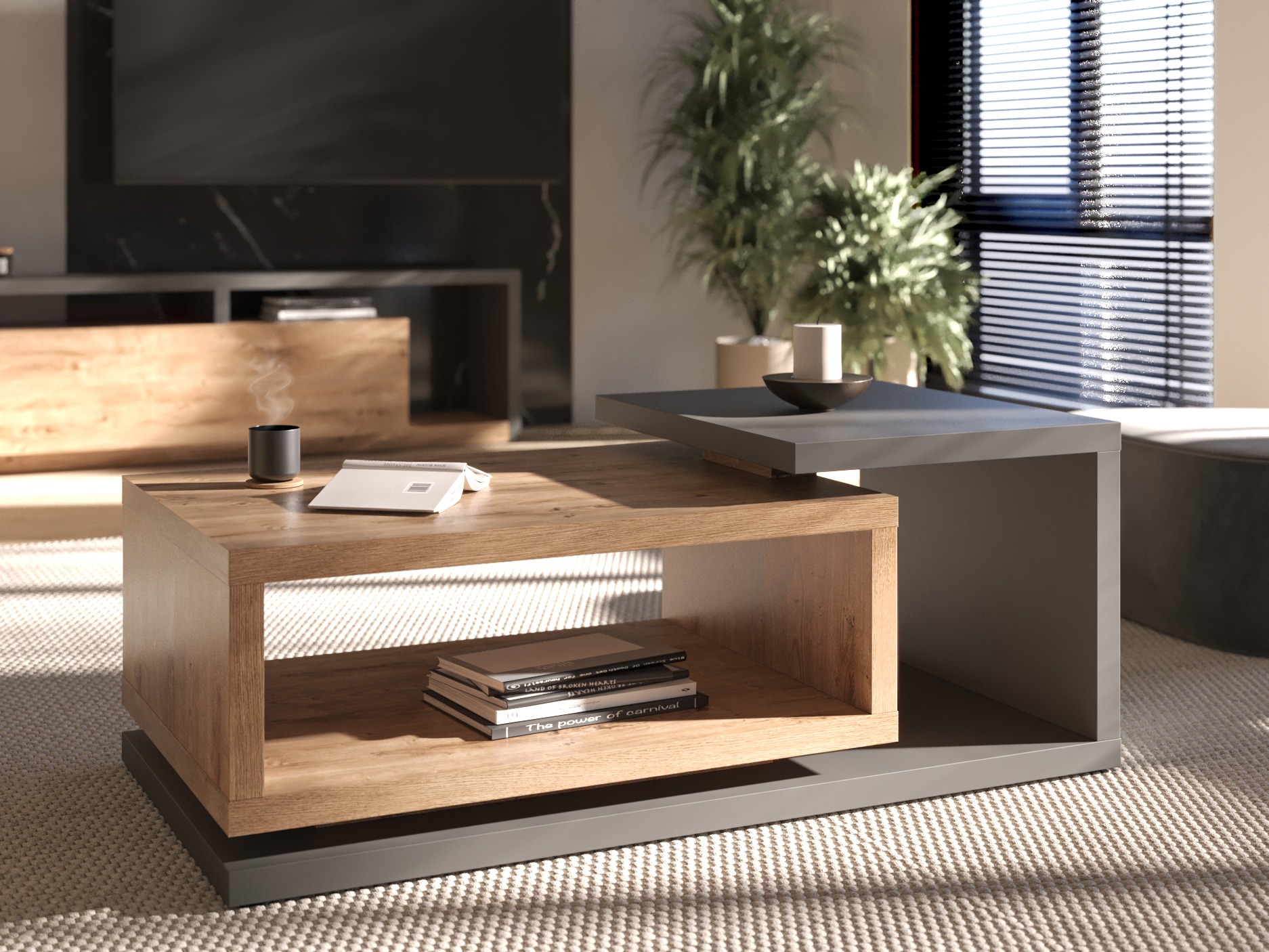 Couchtisch Lutiva 104 (Anthrazit + Ribbec eichenholzoptik)