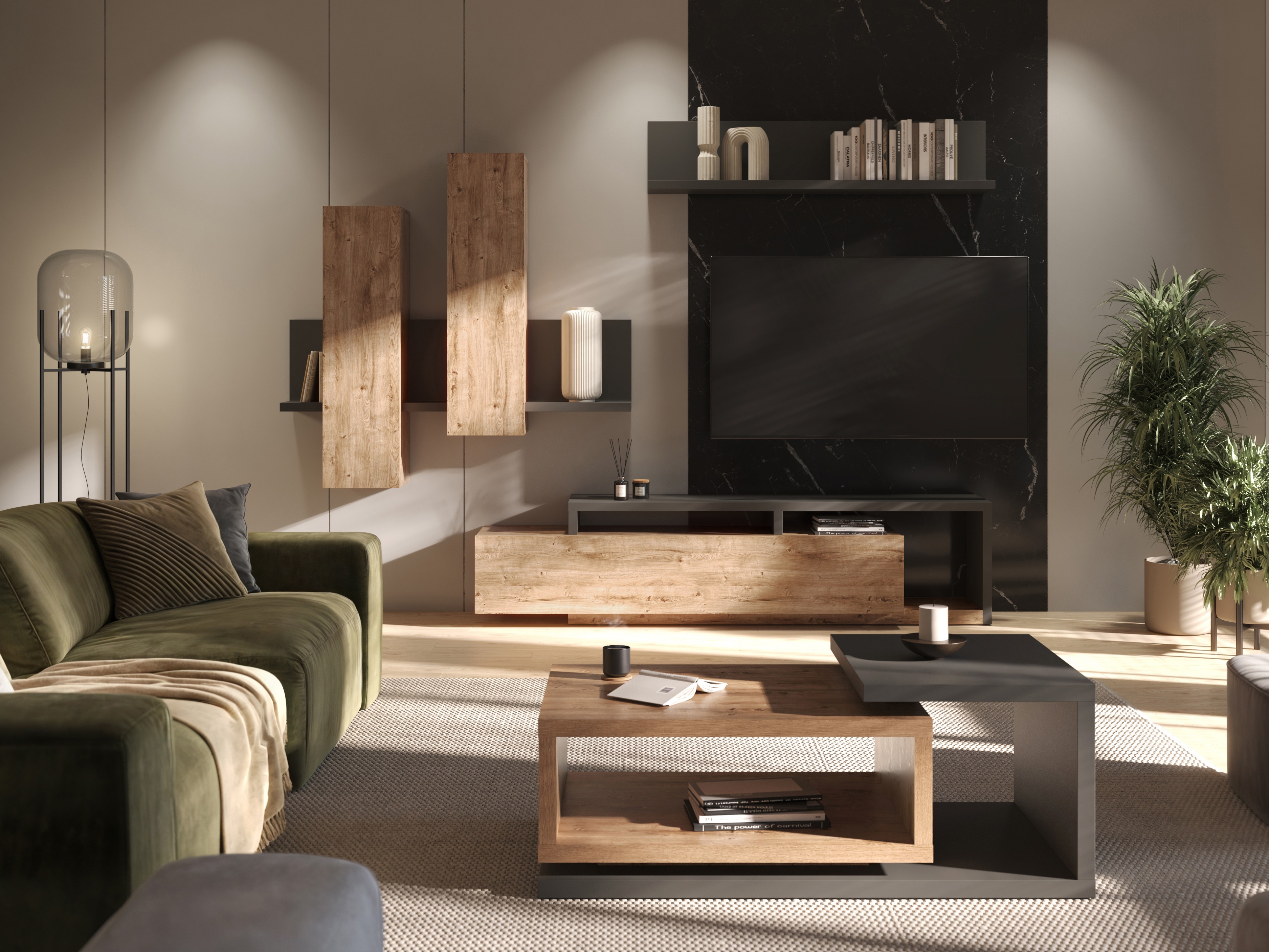 Couchtisch Lutiva 104 (Anthrazit + Ribbec eichenholzoptik)