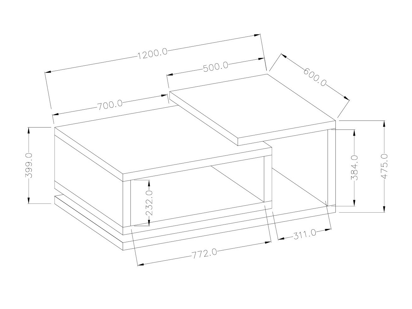 Couchtisch Lutiva 104 (Weiß + Beton)