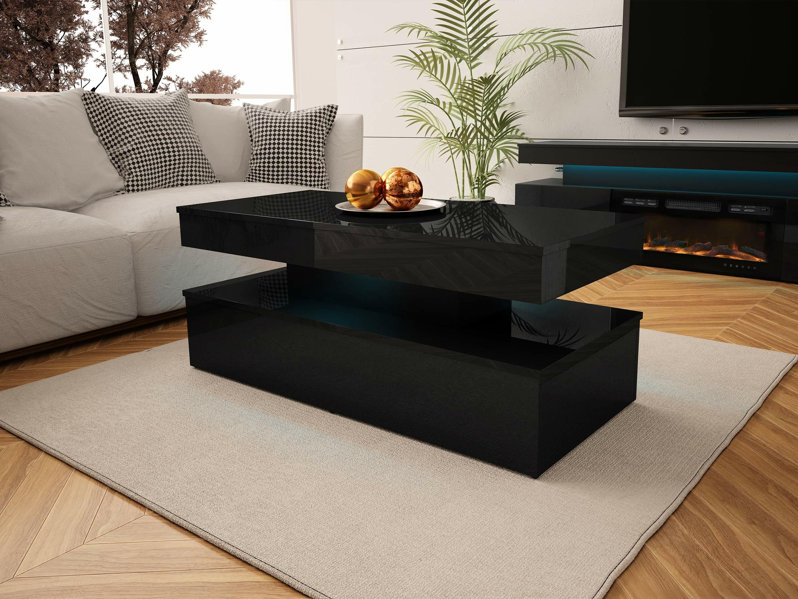 Couchtisch Monfero (Schwarz + Schwarz glänzend)