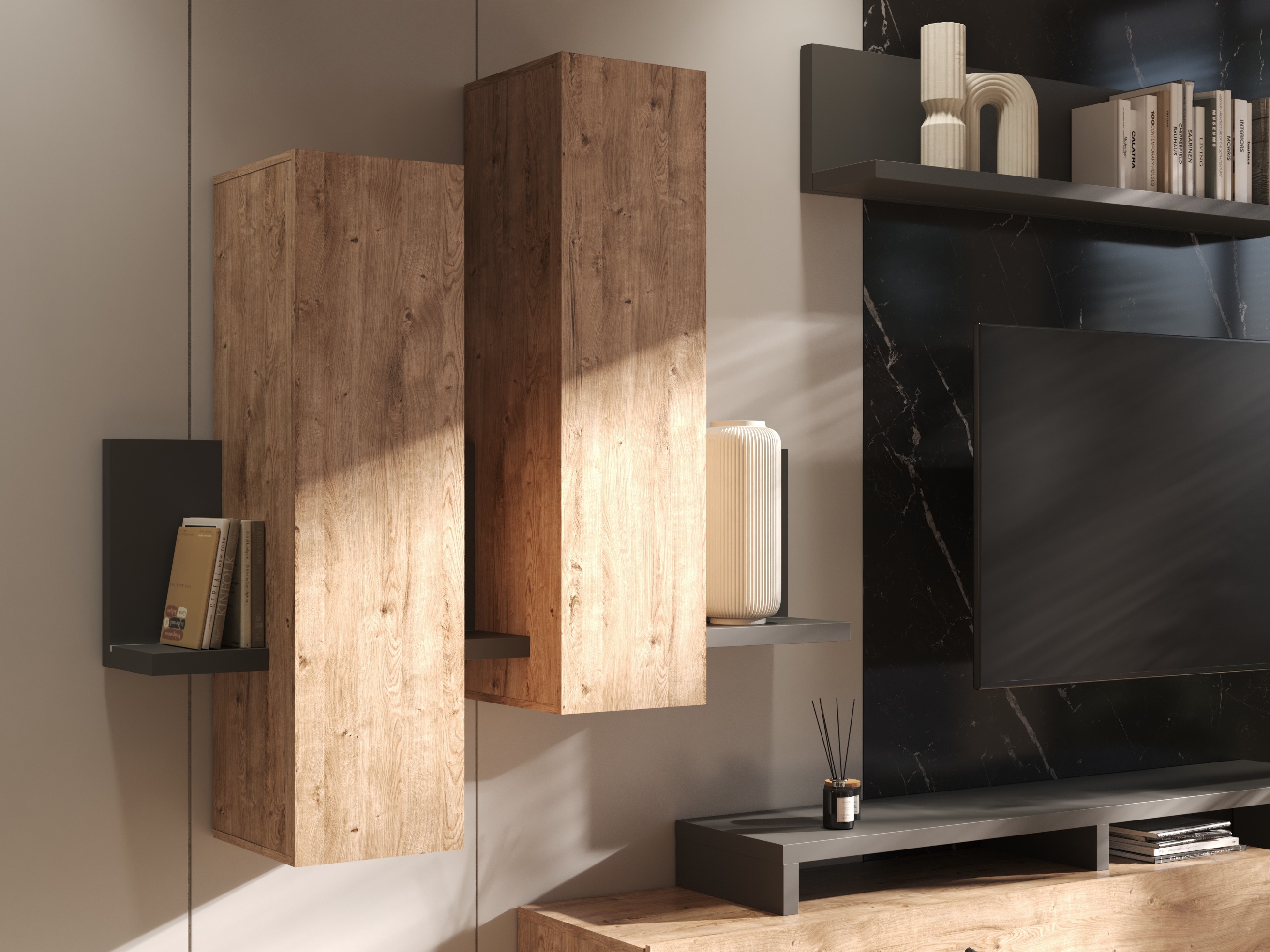 Hängeschrank Lutiva 101 (Anthrazit + Ribbec eichenholzoptik)