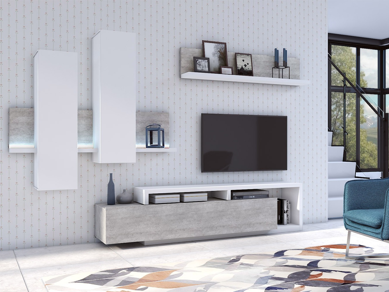 Hängeschrank Lutiva 101 (Weiß + Beton)