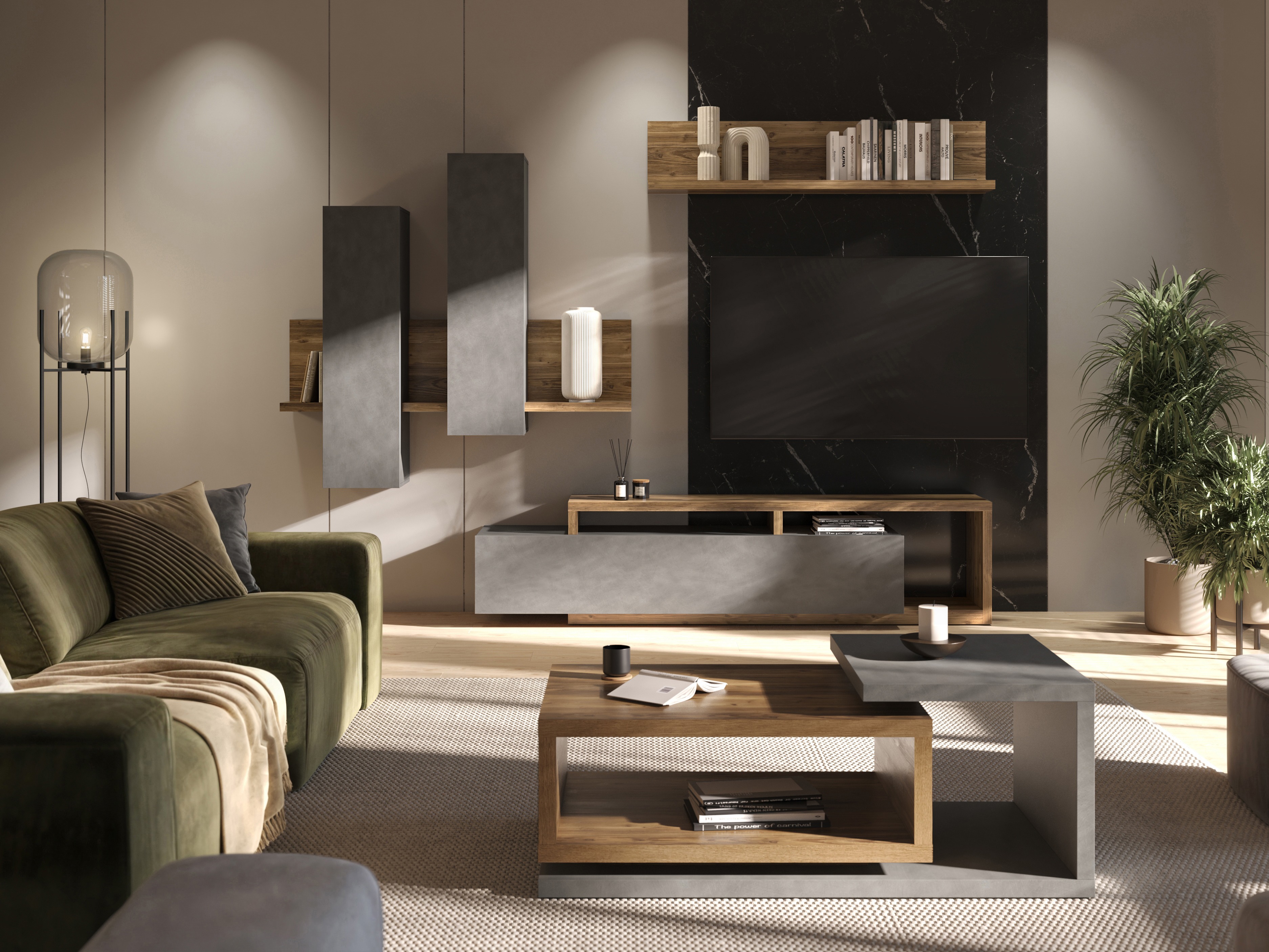 TV-Möbel Lutiva 103 (Matera grau + Fichte dunkel)