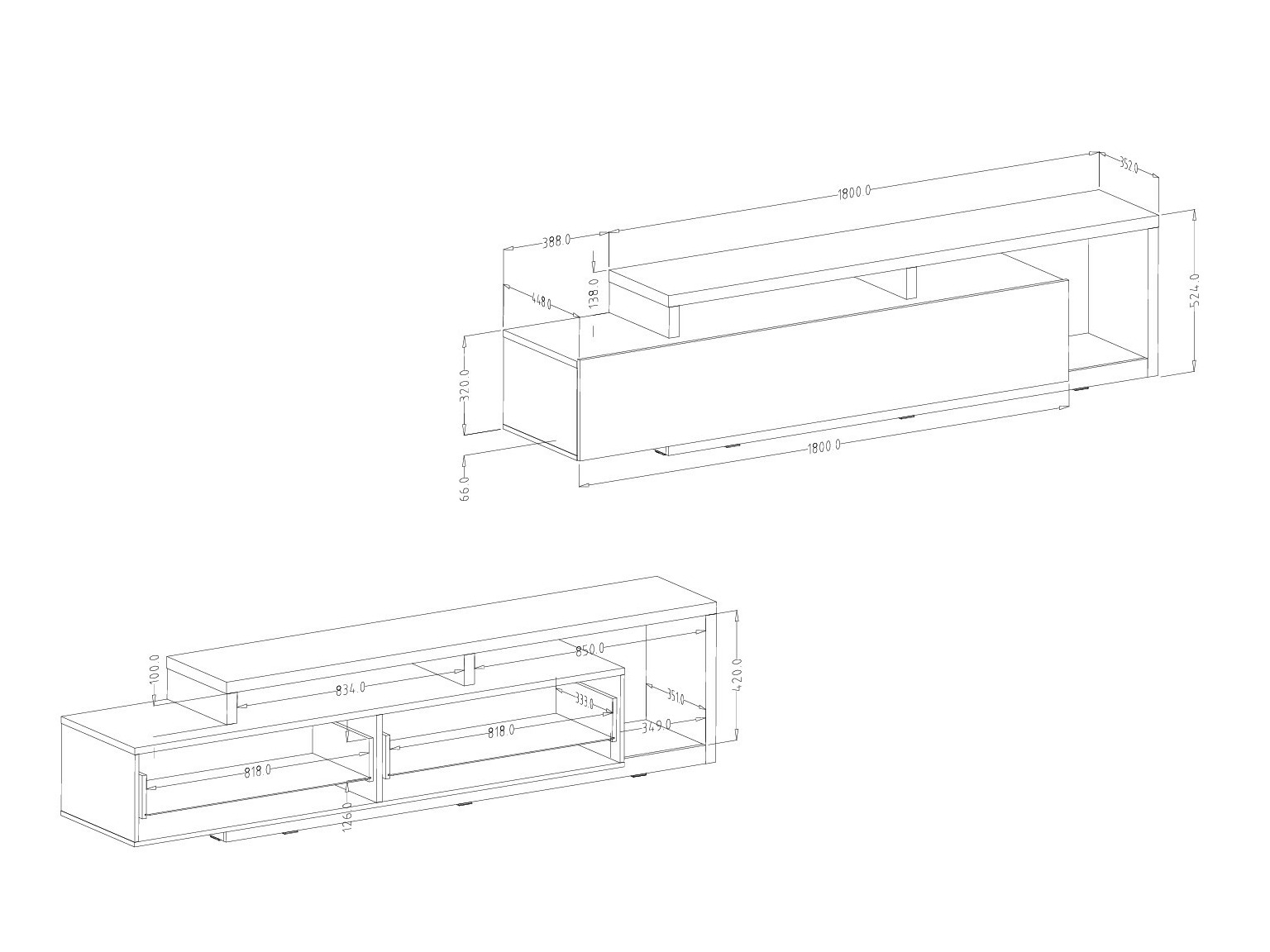 TV-Möbel Lutiva 103 (Weiß + Beton)
