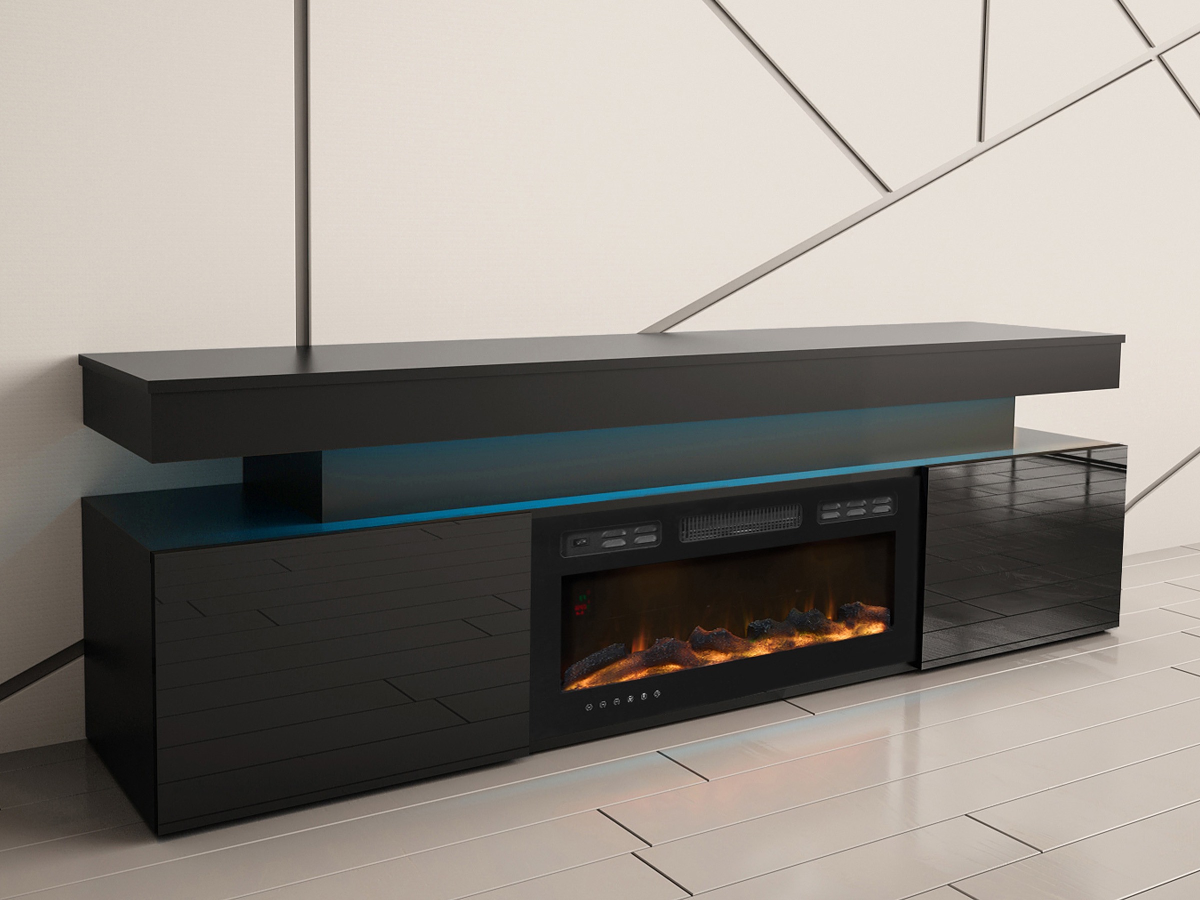 TV-Möbel Monfero I (Schwarz + Schwarz glänzend)