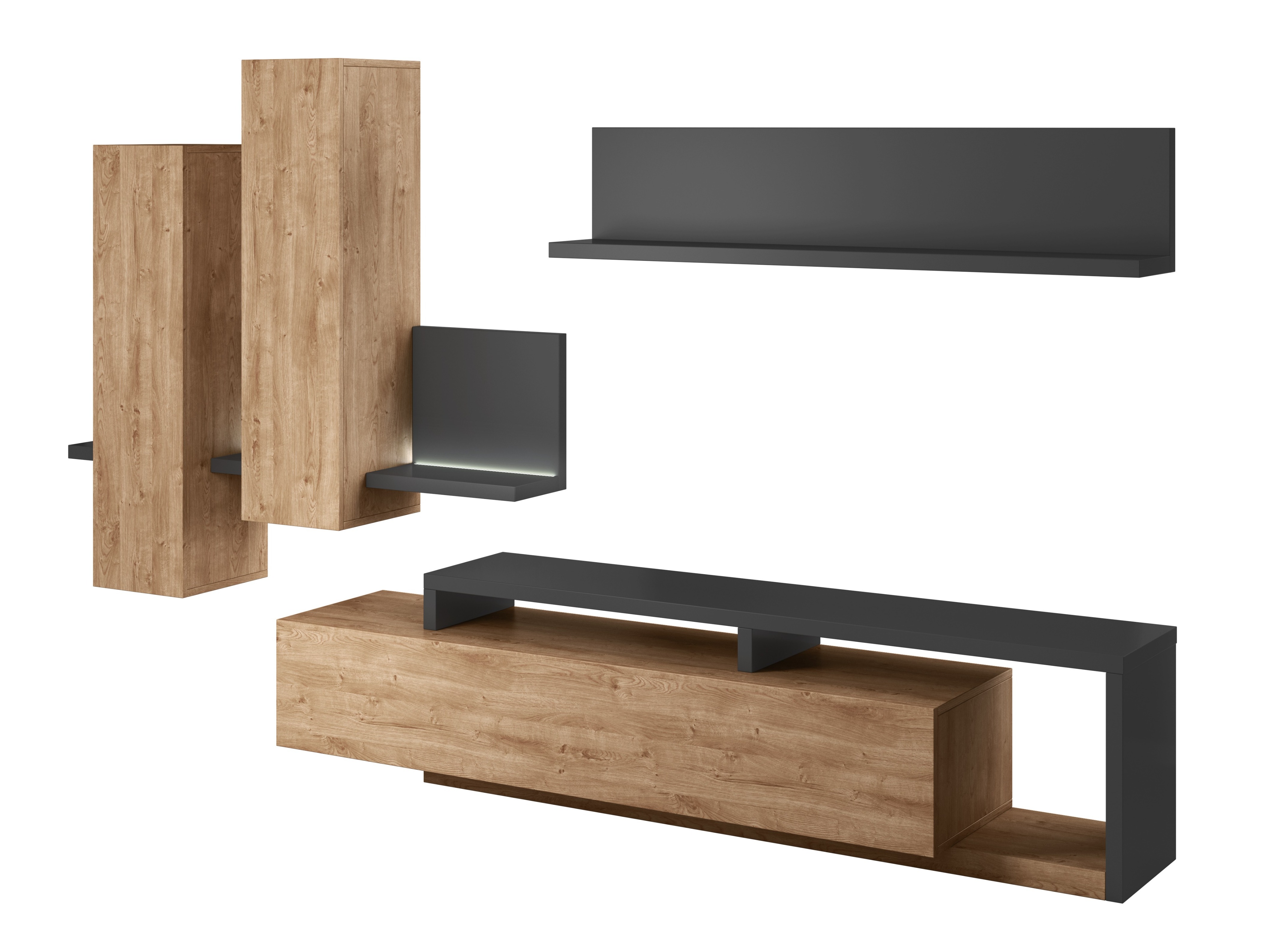 Wohnzimmer-Sets Lutiva 100 (Anthrazit + Ribbec eichenholzoptik)