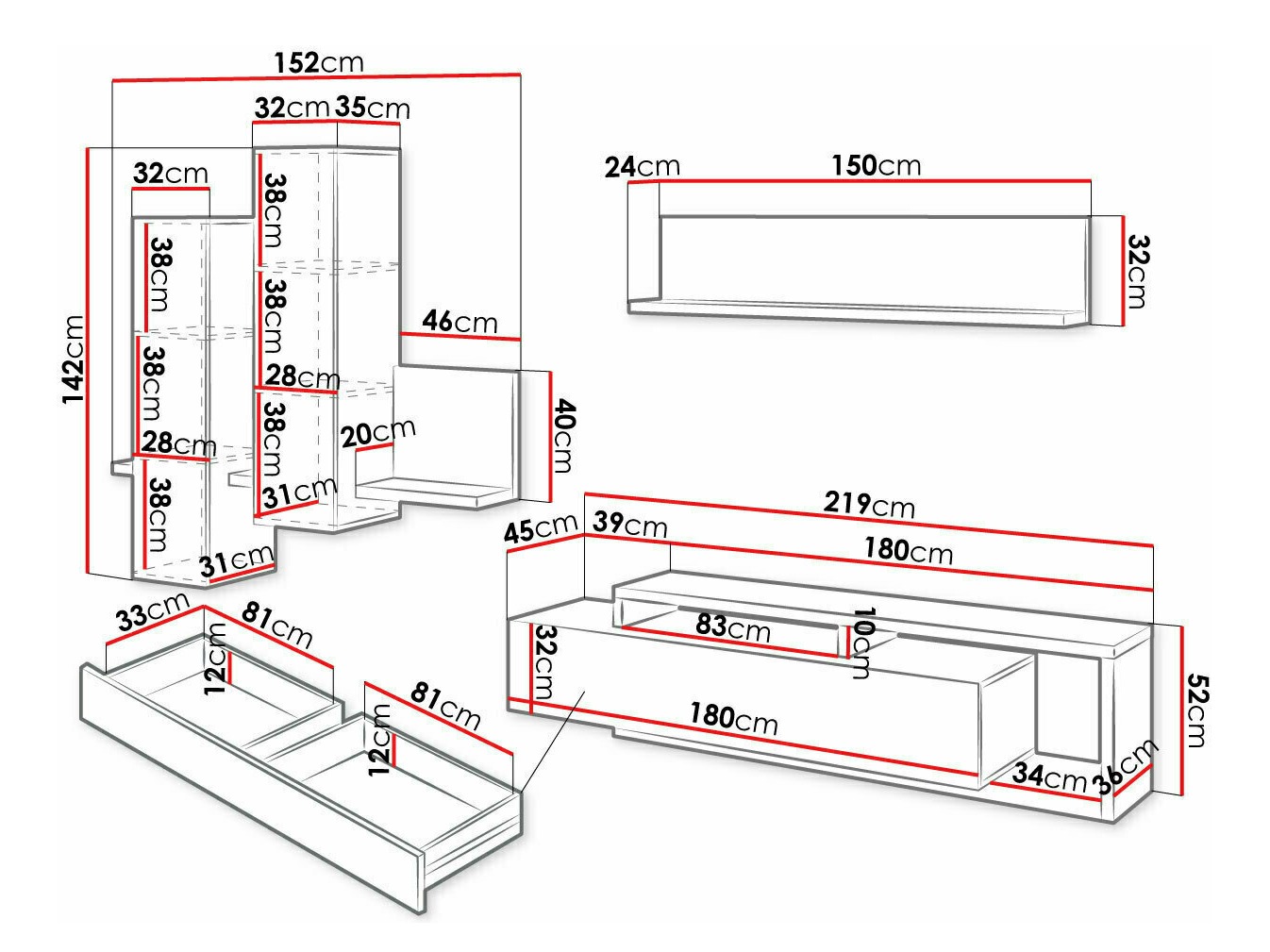 Wohnzimmer-Sets Lutiva 100 (Matera grau + Fichte dunkel)