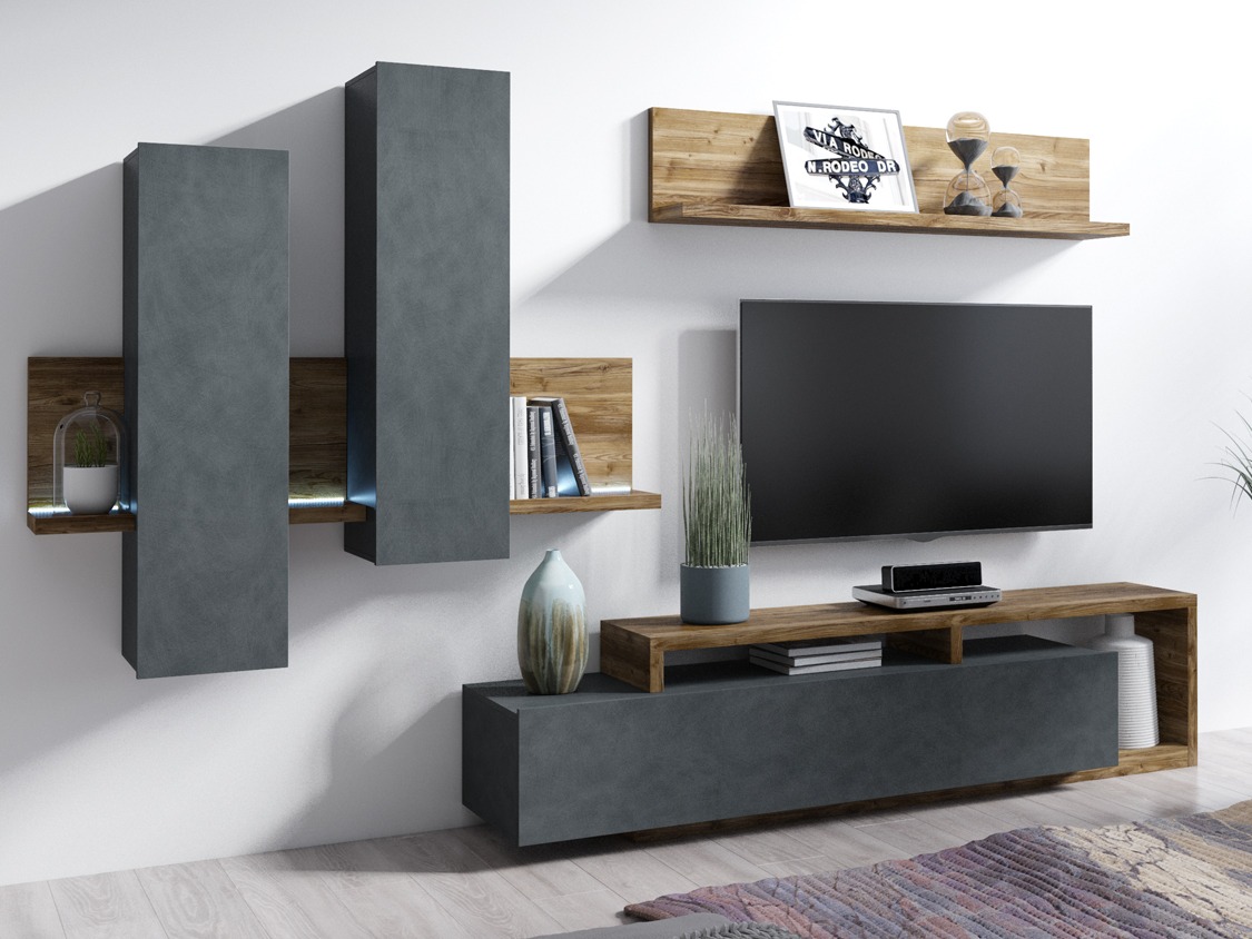 Wohnzimmer-Sets Lutiva 100 (Matera grau + Fichte dunkel)