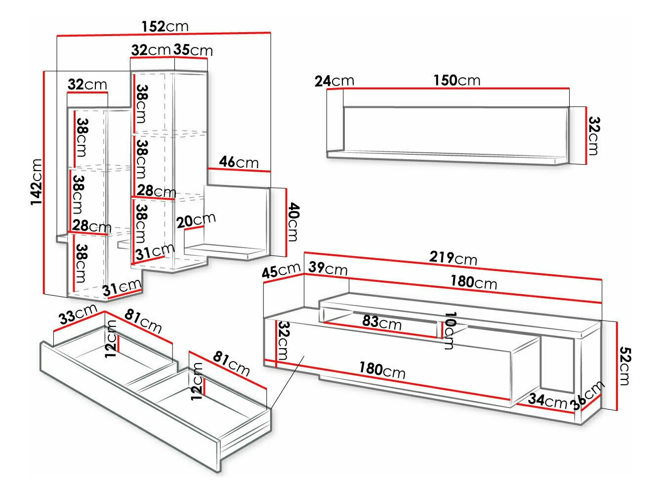 Wohnzimmer-Sets Lutiva 100 (Weiß + Beton)