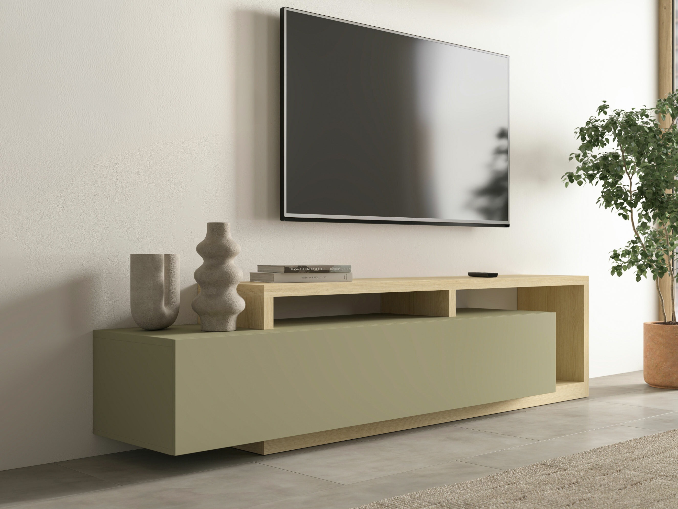 TV-Möbel Lutiva 103 (Eukalyptus + Eichenholzoptik)