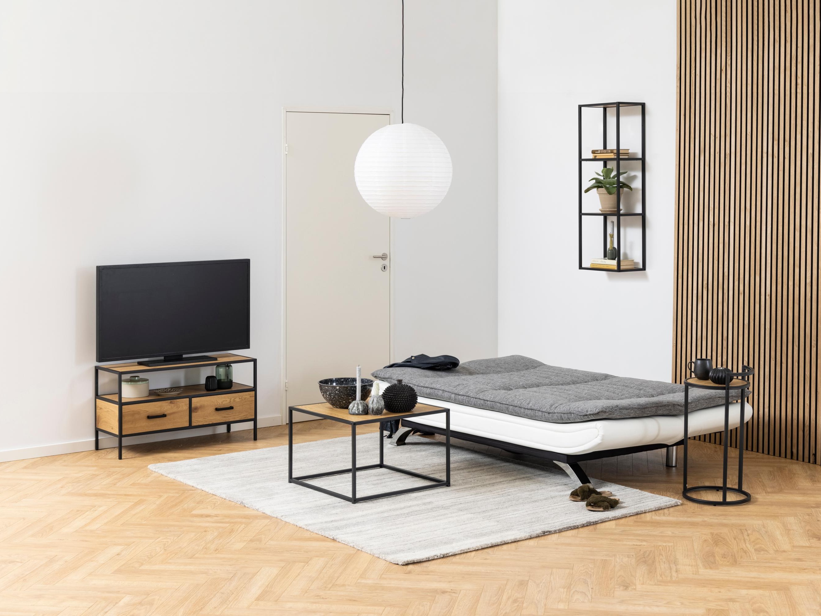 Schlafsofa Norsica 228 (Weiß + Hellgrau)