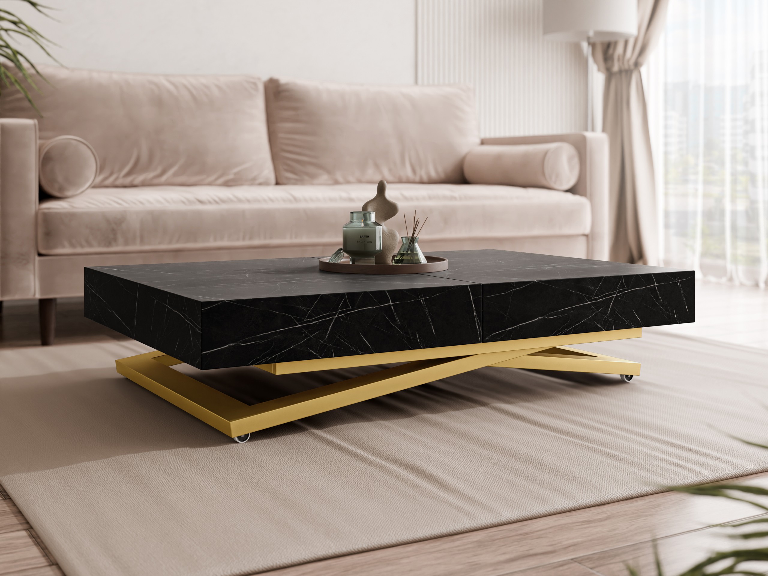 Couchtisch-Transformer Oswego 173 (Schwarzer Marmor)