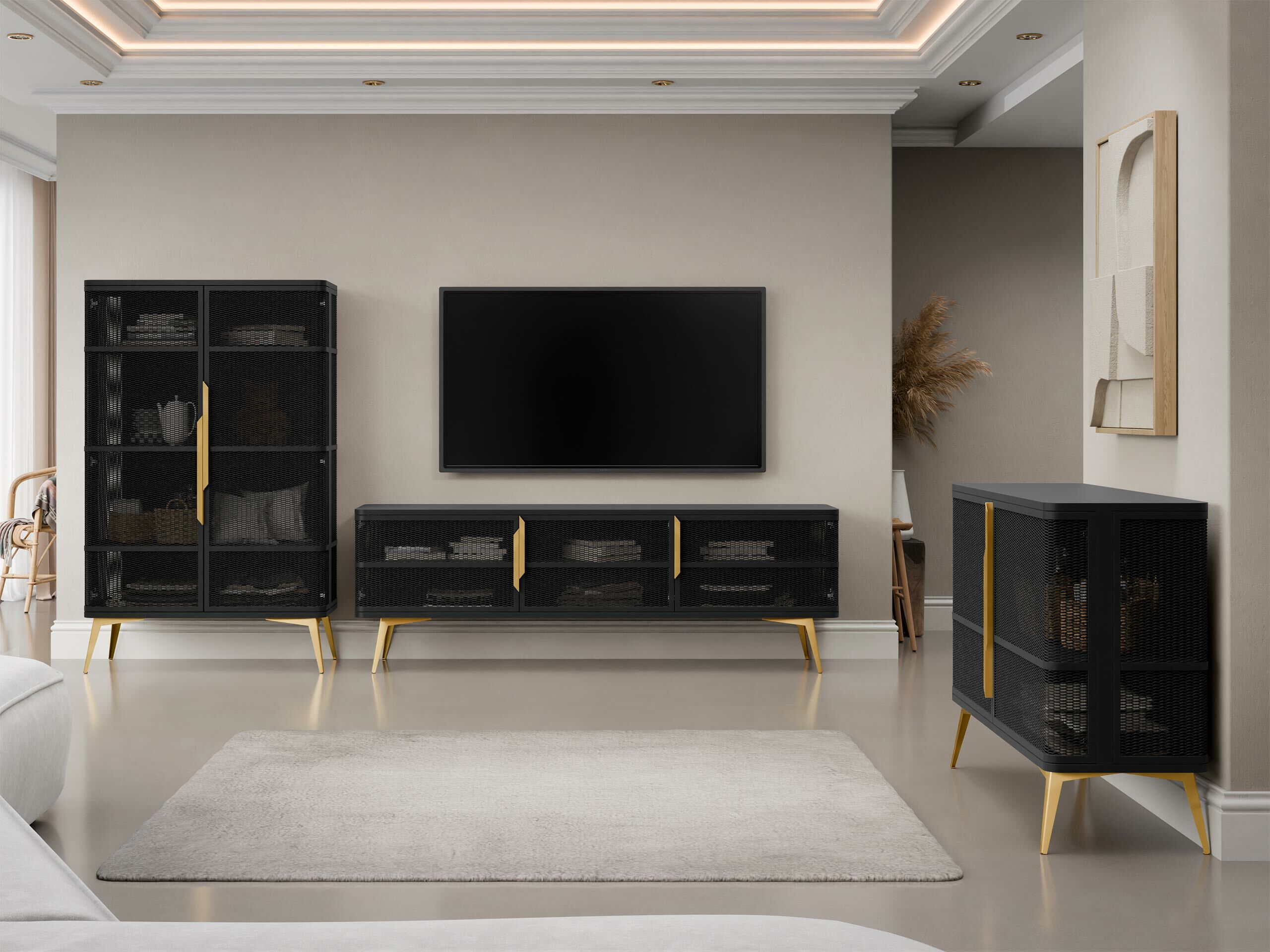 Wohnzimmer-Sets Camfelo 104 (Schwarz)